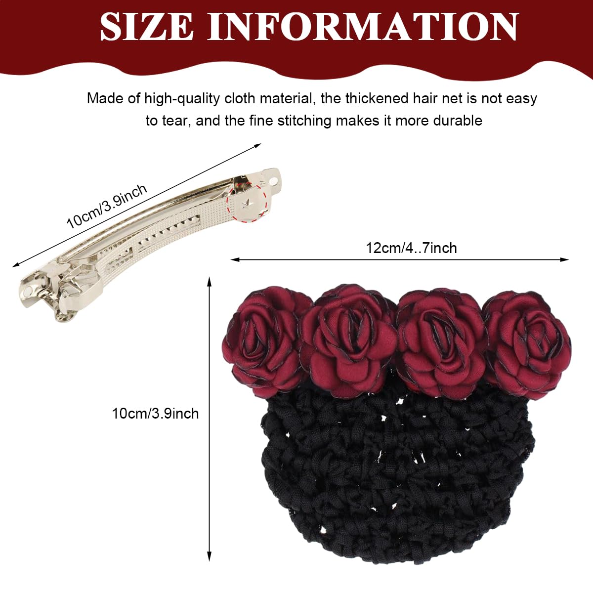 MAYCREATE® Women's Floral Hair Bun Clip with Net - Elegant Hair Accessories for Work, Daily Use, Dancers & Nurses (Red) | Perfect for Professional, Casual & Dance Occasions
