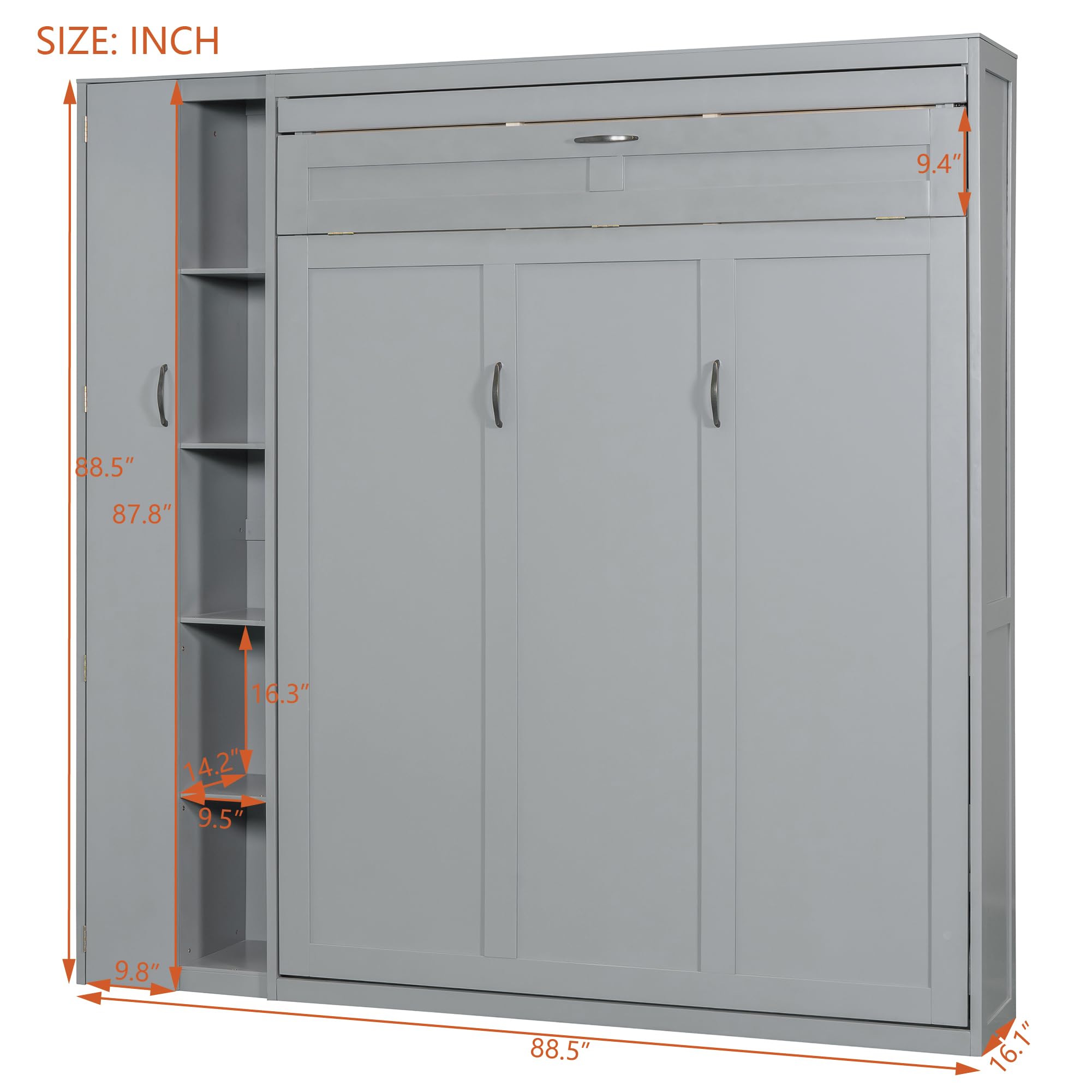 Harper & Bright Designs Queen Size Murphy Bed with Storage Shelves, Wardrobe & LED Lights - Space-Saving Wall Bed for Guest Room, Home Office or Small Apartments - Modern Gray Furniture for Multi-Functional Living Spaces