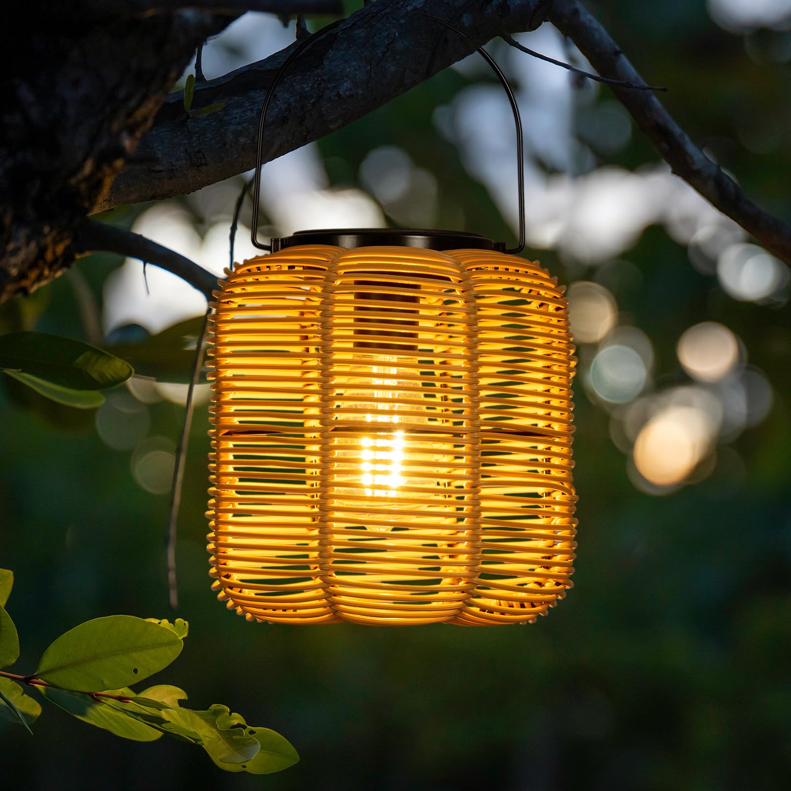 2PK Solar Powered Outdoor Hanging Lanterns - Waterproof Rattan Decorative Lights for Garden, Patio, Courtyard & Lawn - Perfect for Evening Gatherings, Pathway Lighting & Backyard Decor