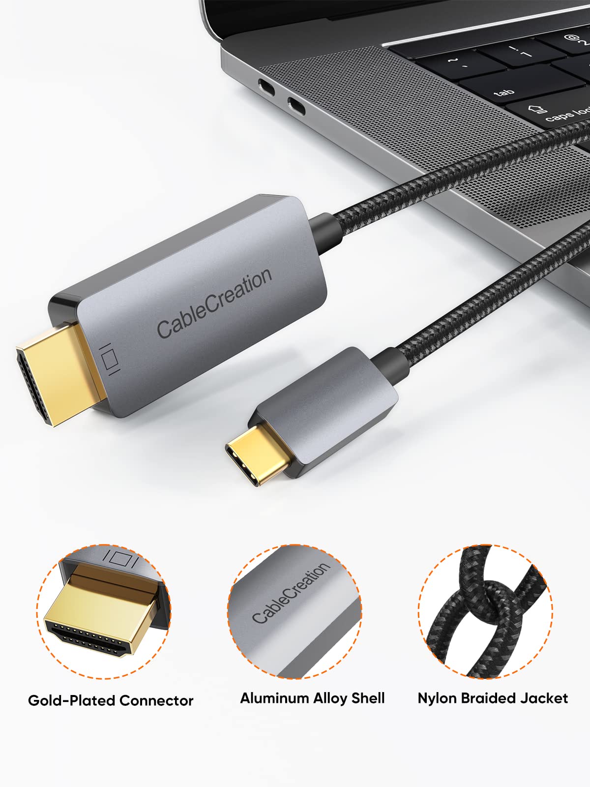 CableCreation USB C to HDMI Cable 6FT 4K 60Hz Braided, Thunderbolt 3 Compatible for MacBook Pro/Air, iPad Pro, Surface Book 2, Galaxy S22/S20/S10 - Perfect for Home Office, Streaming & Presentations