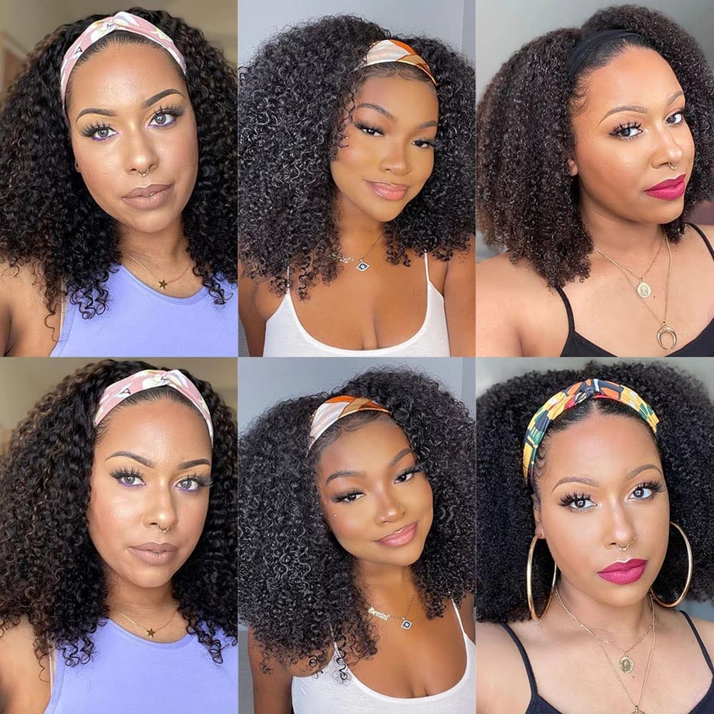 **ISEE 180% Density Afro Kinky Curly Headband Wig - 10A Glueless Human Hair Wigs for Black Women (18 Inch) - Natural Curls for Daily Wear, Parties & Special Events**
