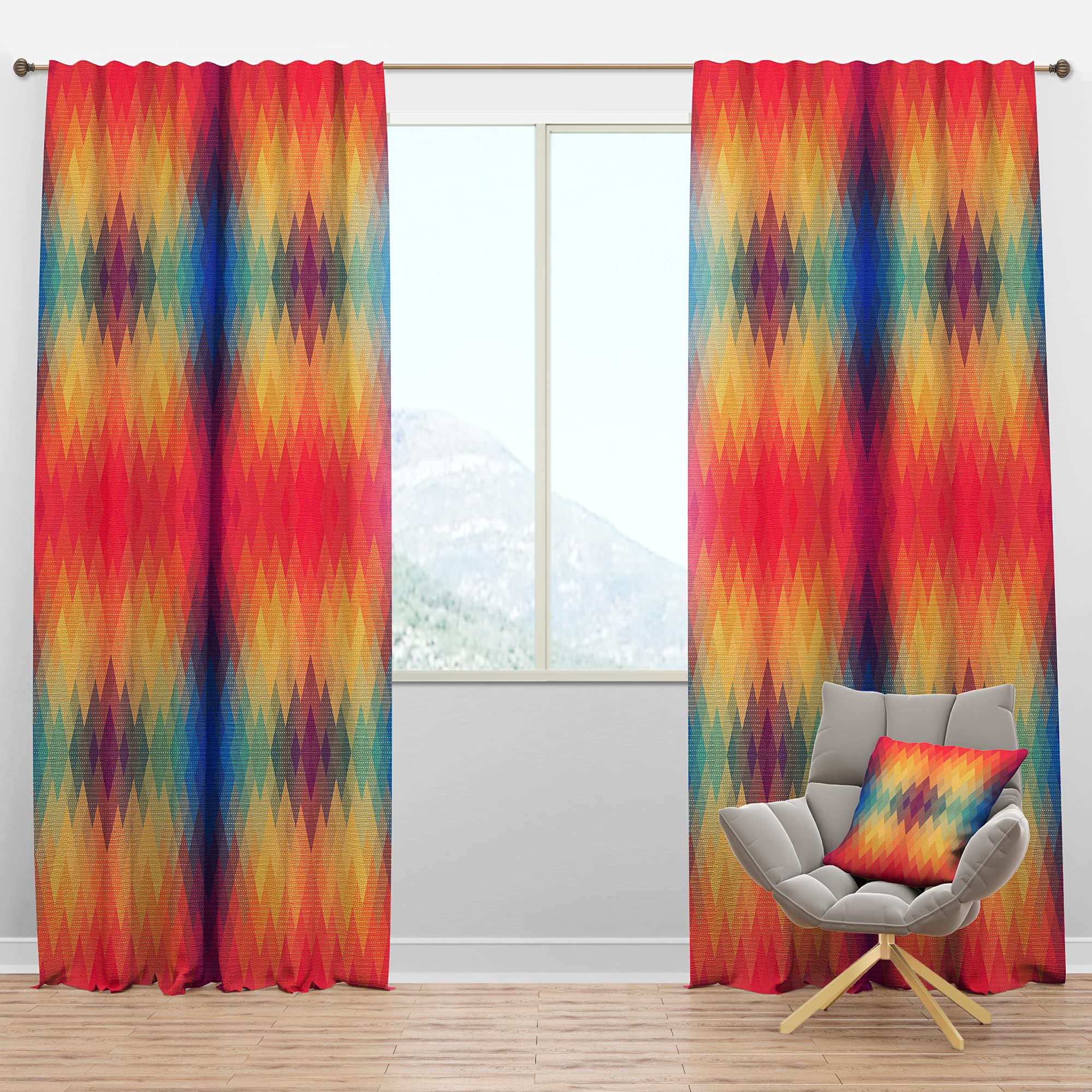 DesignQ Blackout Curtains - Colorful Geometric Pattern Thermal Insulated Window Drapes for Bedroom & Living Room - Single Panel 52x63 Inches - Blocks Light & Noise, Energy Saving for Better Sleep & Privacy