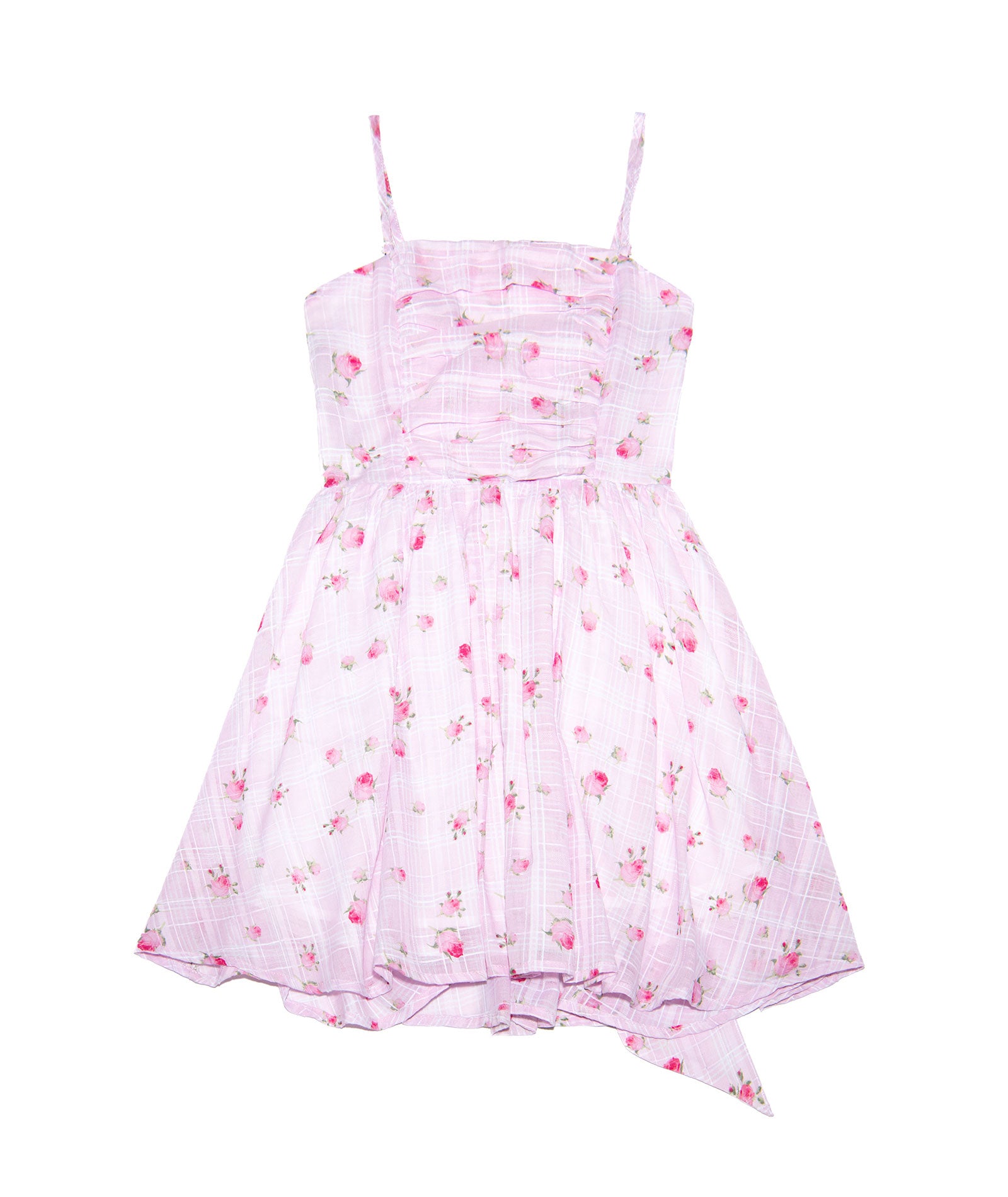 Katie J NYC Girls Pink Rosebud Plaid Francesca Dress - Floral Print Party Dress for Kids, Toddler Girls' Special Occasion Outfit - Perfect for Birthday Parties, Easter, Christmas & Family Photos