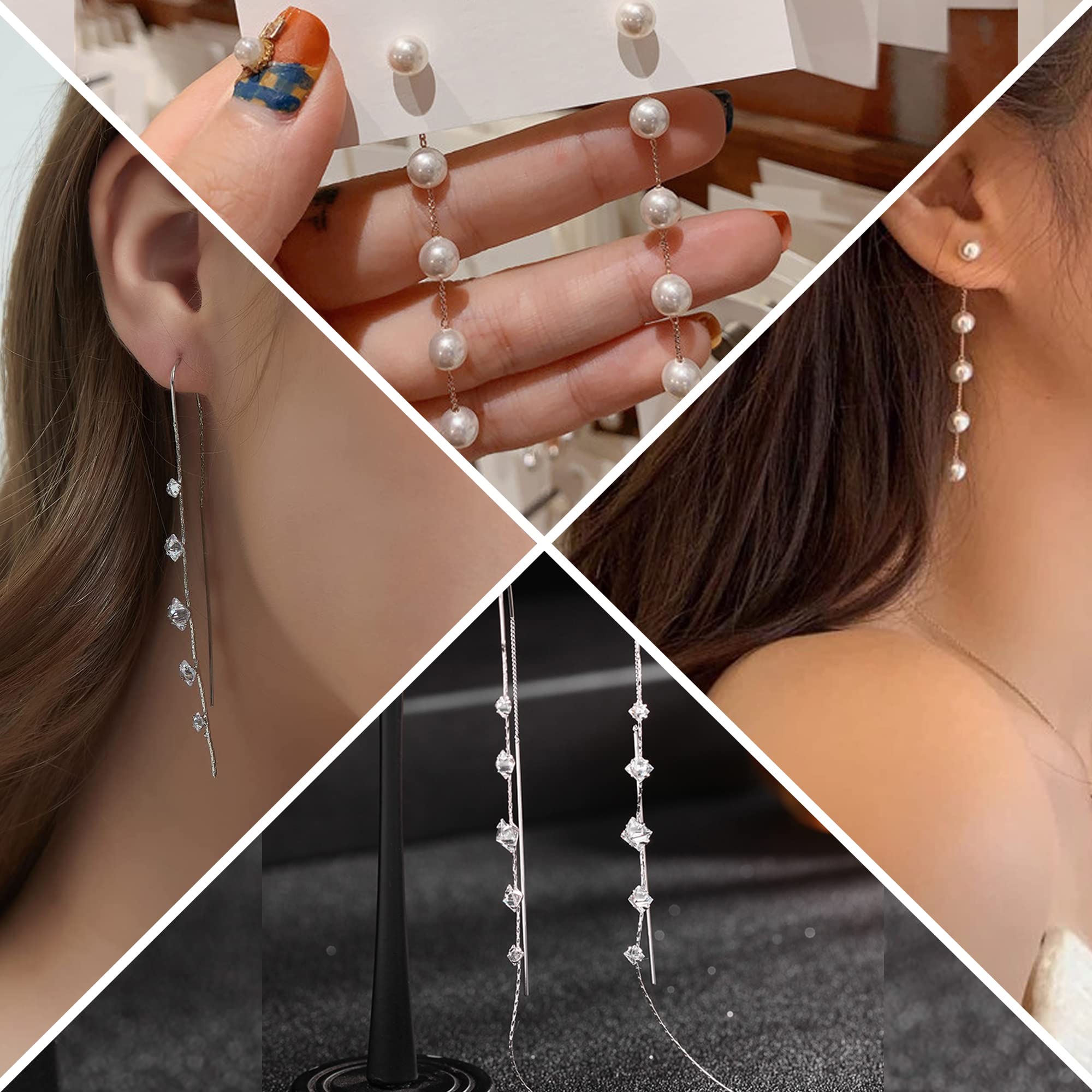 8 Pairs Stainless Steel Threader Dangle Earrings for Women - 316L Lightweight Chain Tassel Drop Earrings Set with Double Twist Wave Design | Perfect for Parties, Weddings, and Everyday Fashion Accessories