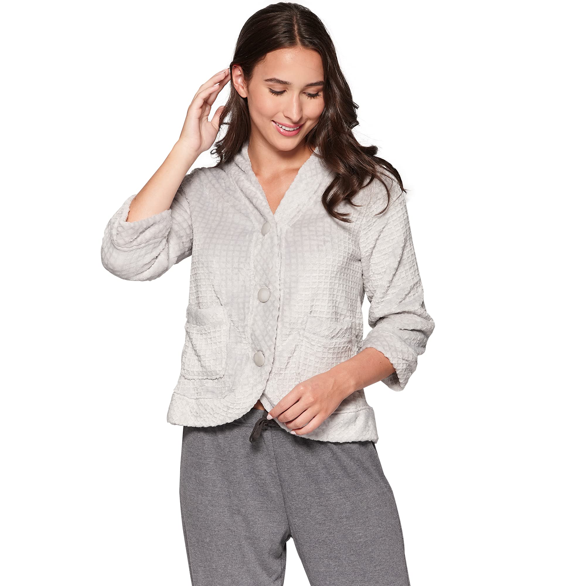 Women's Casual Bed Jacket with Velcro Openings - Soft Comfortable Loungewear for Relaxing at Home, Nursing, or Post-Surgery Recovery