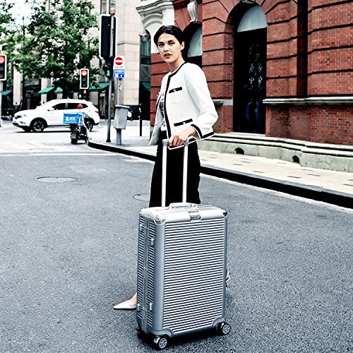 26 Inch Aluminum Frame Hardshell Spinner Suitcase with TSA Lock - Durable PC Luggage for Travel, Business Trips & Vacations (Silver)