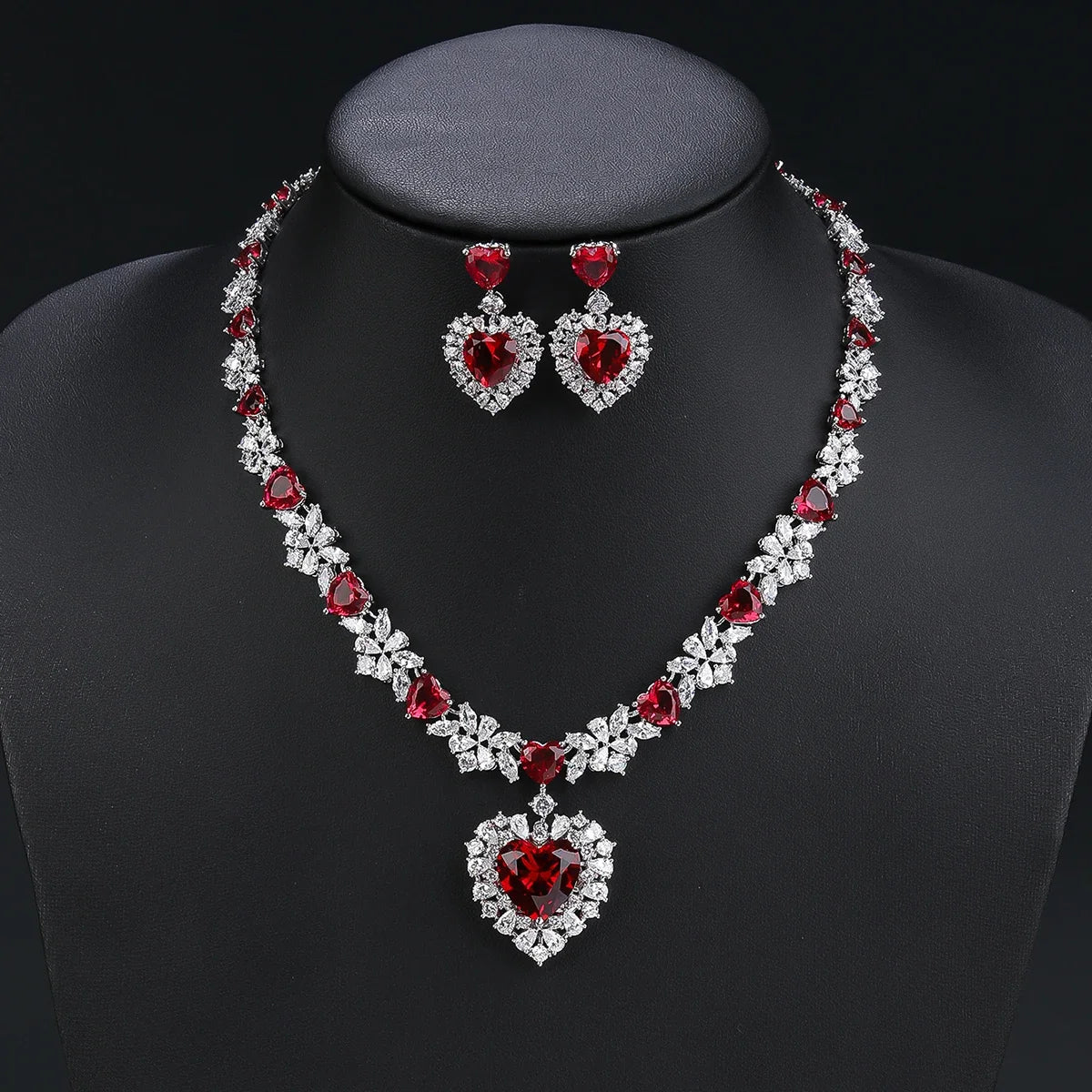 Elegant Cubic Zirconia Heart Necklace & Earrings Set for Women - Luxury Wedding Jewelry, Bridal Gift, Anniversary Present - Perfect for Weddings, Date Nights, and Special Occasions