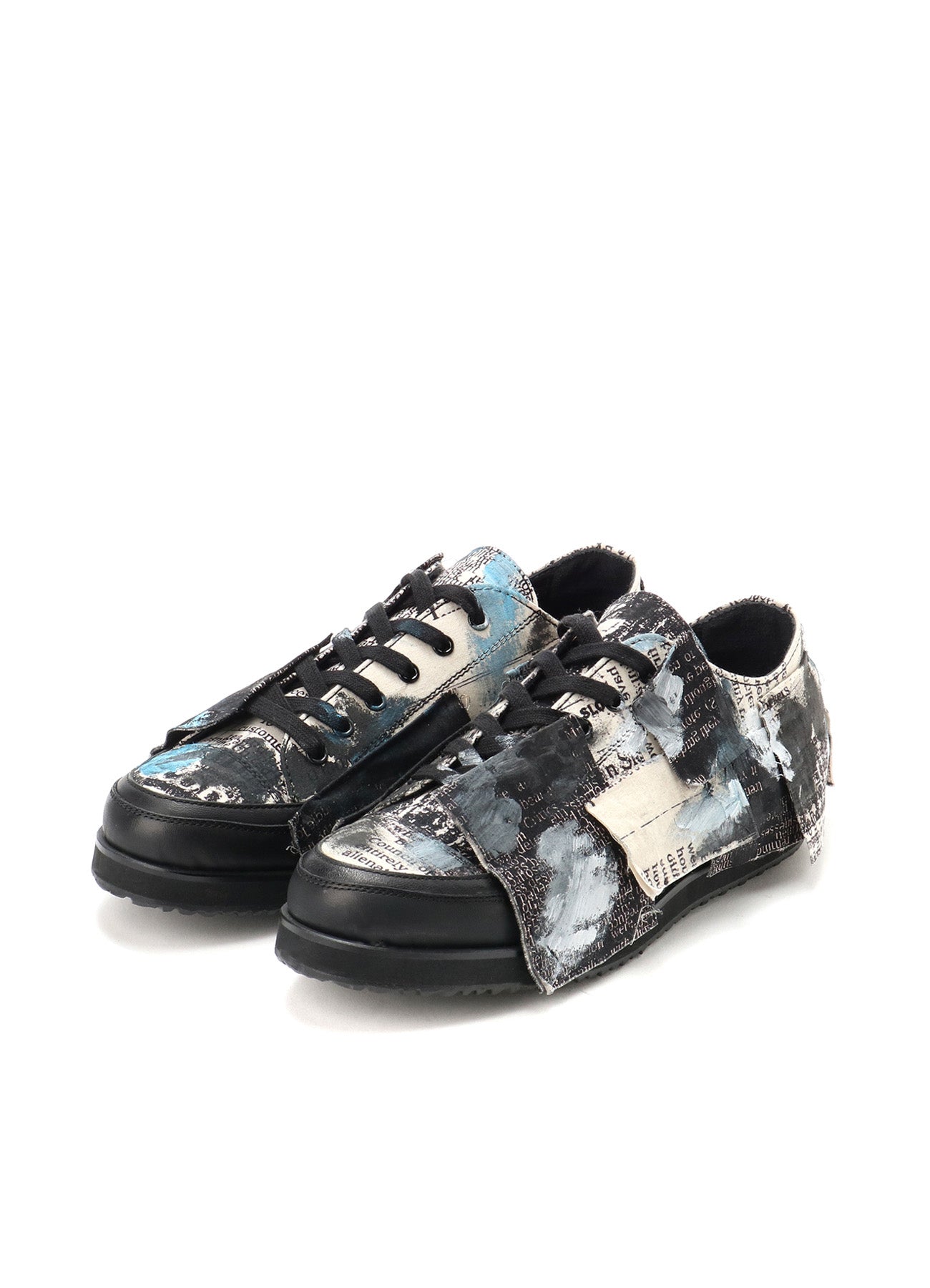 Cotton Newspaper Print Blue Paint Low Cut Sneakers - Casual Comfortable Shoes for Women, Perfect for Walking, Running & Daily Wear