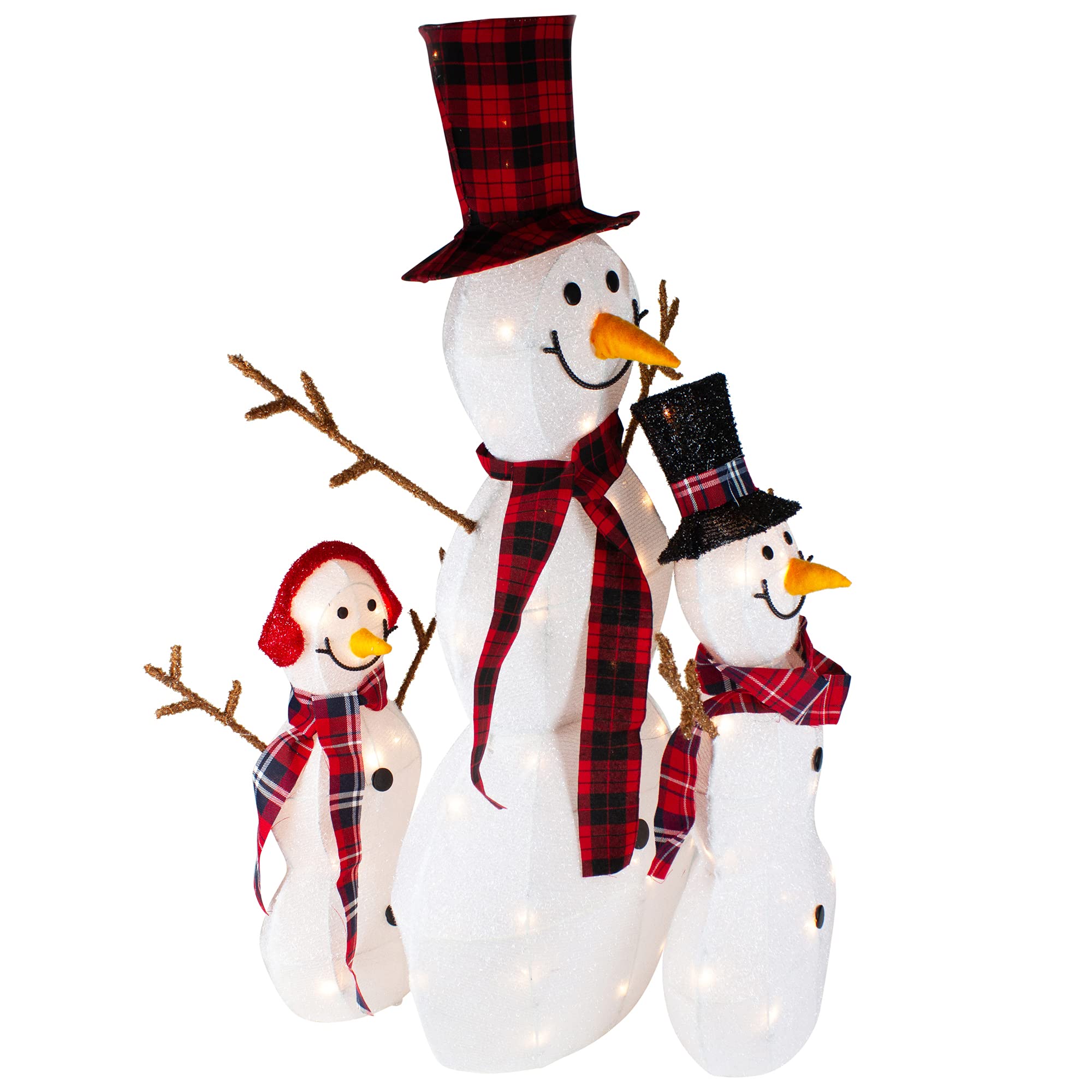 Northlight 3-Piece Lighted Tinsel Snowmen Outdoor Christmas Decor Set with Clear LED Lights - Holiday Yard Decorations for Porch, Lawn, and Garden