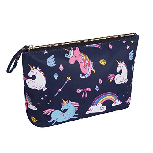HAWEE Waterproof Makeup Pouch for Women - Portable Cosmetic Organizer Bag with Zipper, Rainbow Unicorn Design - Perfect for Travel, Gym & Daily Toiletry Storage
