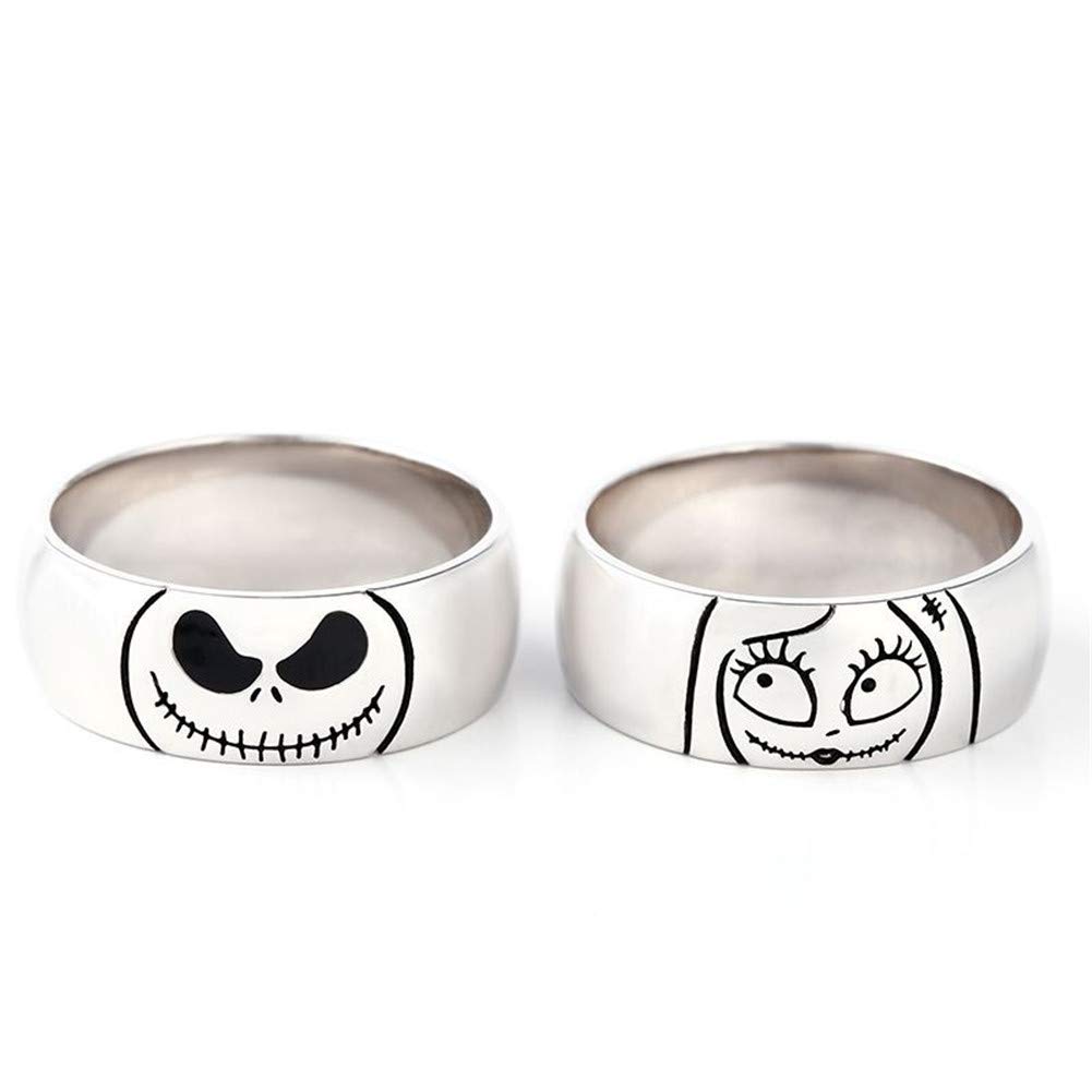 Jeulia Jack Skellington & Sally Halloween Couple Rings - 925 Sterling Silver Matching Band Set for Women & Men | Gothic Promise Rings, Anniversary Jewelry Gift for Him & Her with Velvet Box | Perfect for Halloween Costumes, Cosplay, and Couple Fashion Accessories
