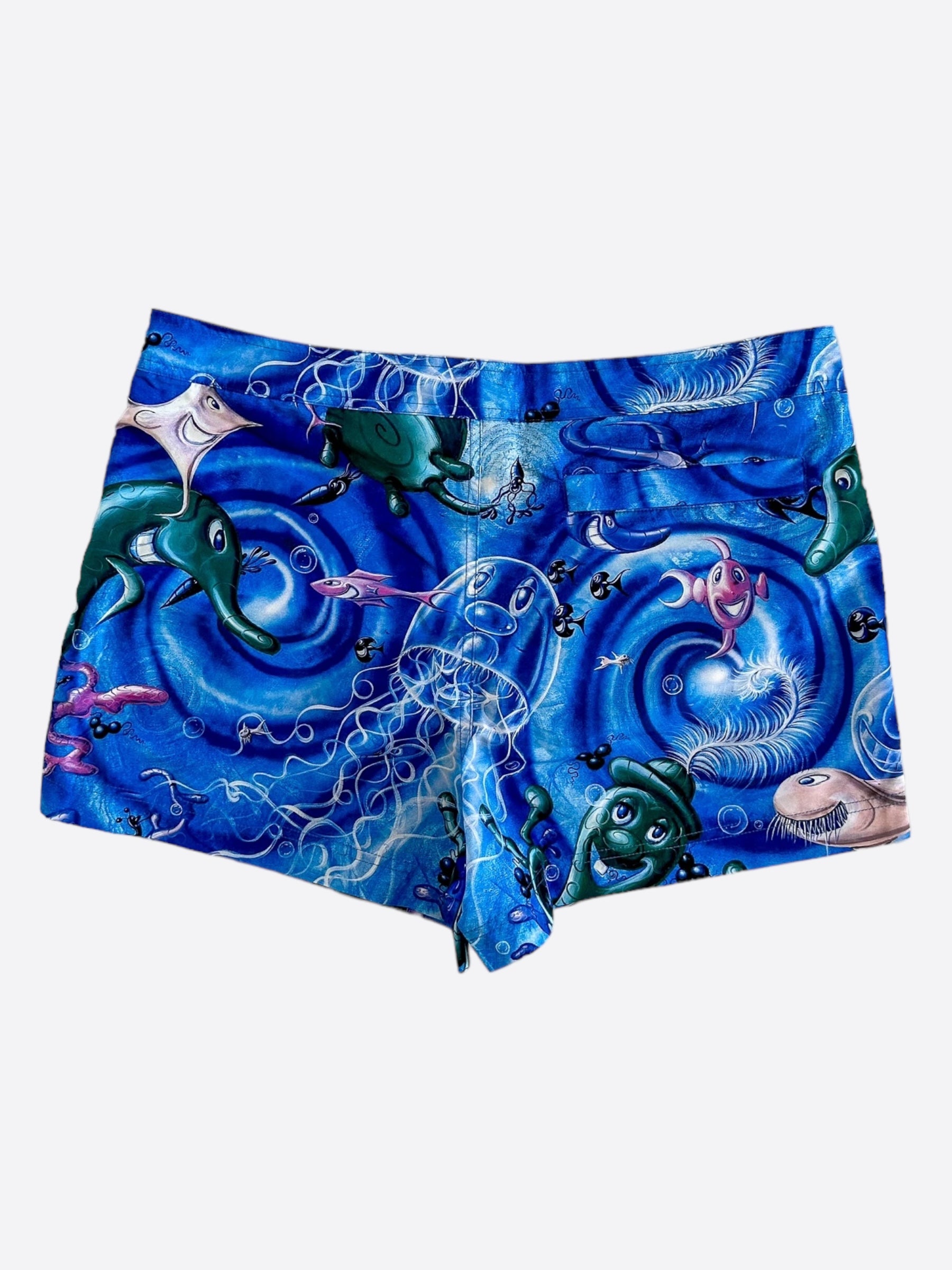 Dior Kenny Scharf Blue Oblique Swim Shorts for Men - Stylish Designer Beachwear for Swimming, Vacation & Summer Outfits