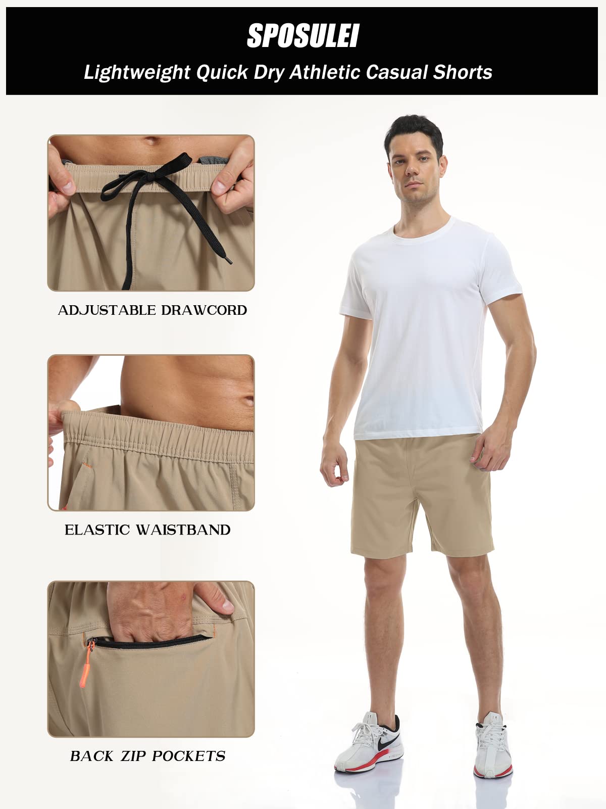 SPOSULEI Men's Quick-Dry Water Resistant Hiking Shorts - Lightweight Athletic Outdoor Shorts with Zipper Pockets for Running, Camping & Travel