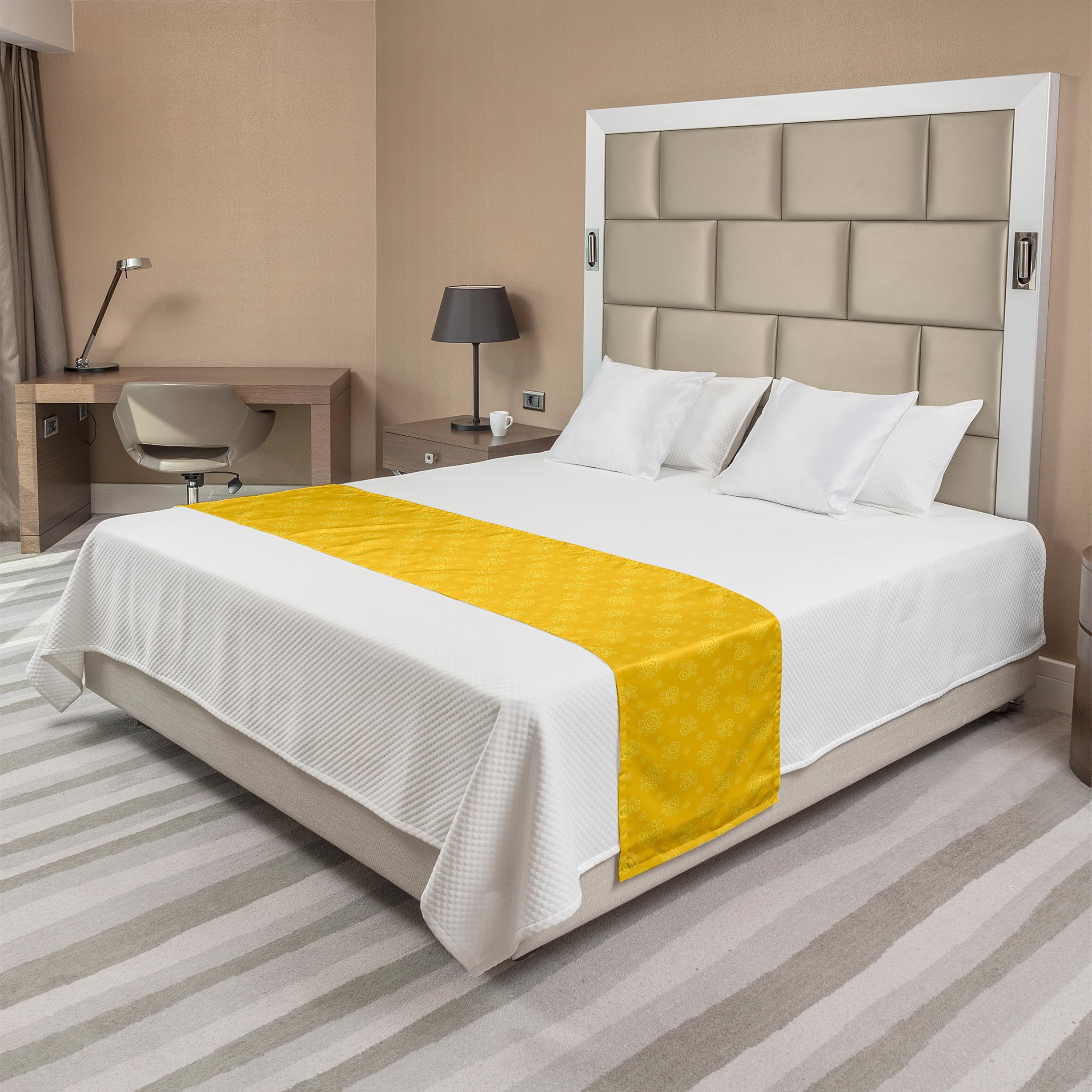 Ambesonne Yellow Bed Runner - Sun Solar Hand Drawn Spiral Pattern Summer Inspired Decorative Bed Scarf | Perfect for Hotels, Homes & Guest Rooms | Adds Vibrant Style to Bedroom Decor