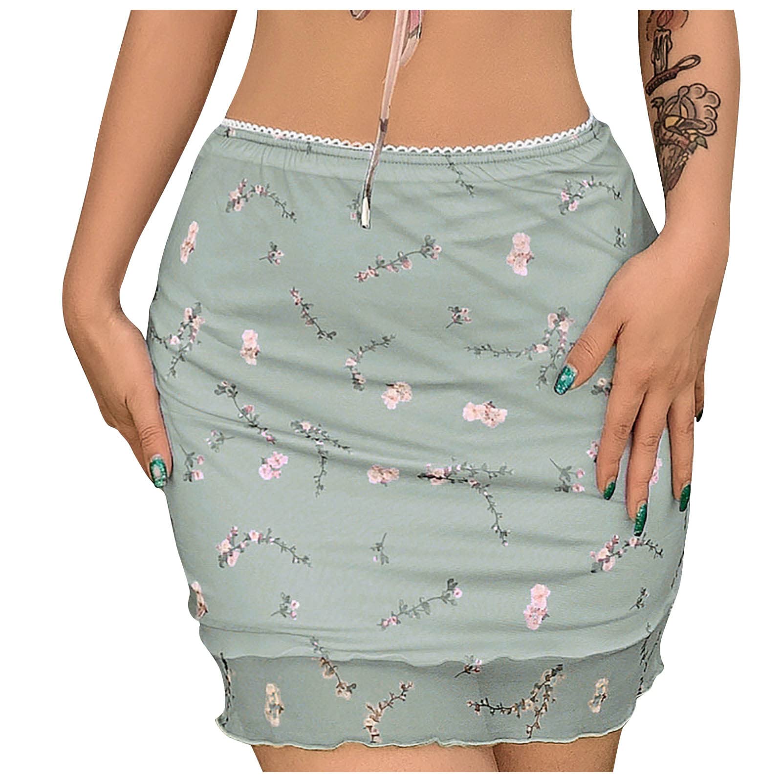 Floral Skirts for Women - High Waist Stretch Mesh Mini Skirt, Casual & Party Wear, Slim Fit for Club, Summer Outfits, Beach Vacation & Date Night