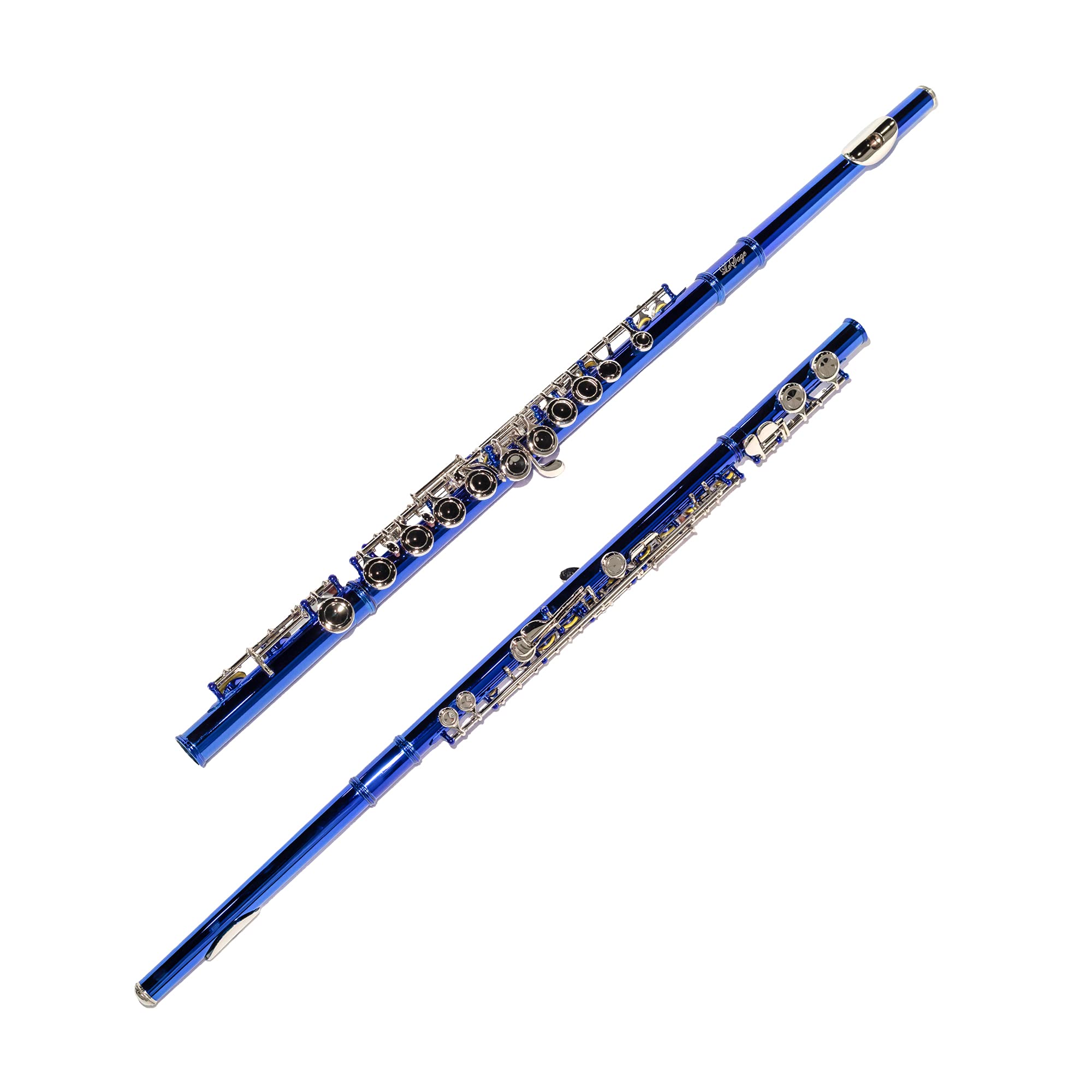 LeSage 16-Key Closed Hole C Flute for Beginners - Blue Student Flute with Case, Cleaning Cloth & Maintenance Kit (C Foot, Offset G, Y-Arm) - Perfect for School Bands, Music Lessons & Practice