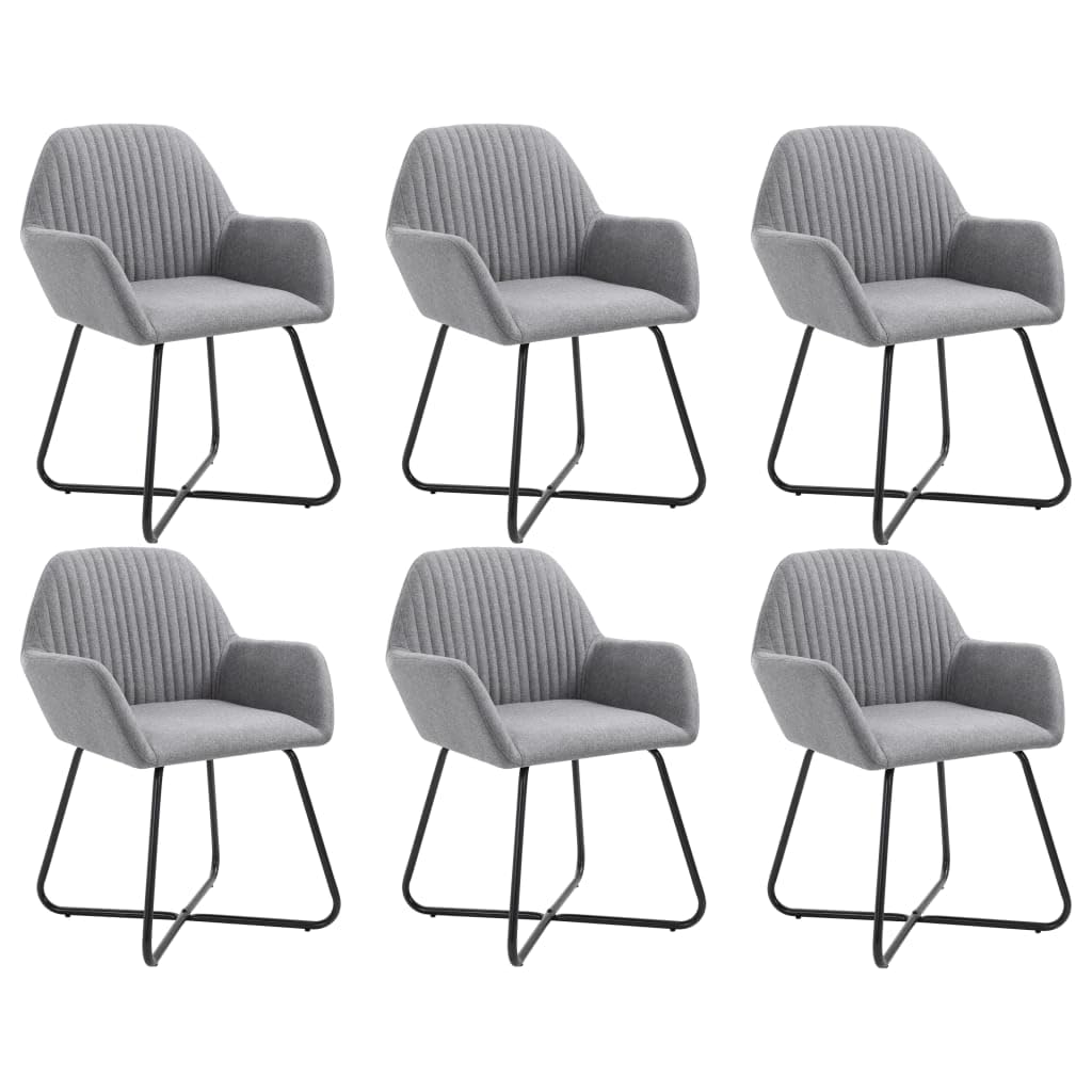 Modern Dining Chairs Set of 4 - Light Gray Fabric Upholstered Armchairs with Steel Legs for Kitchen, Dining Room & Office - Comfortable & Sturdy Design