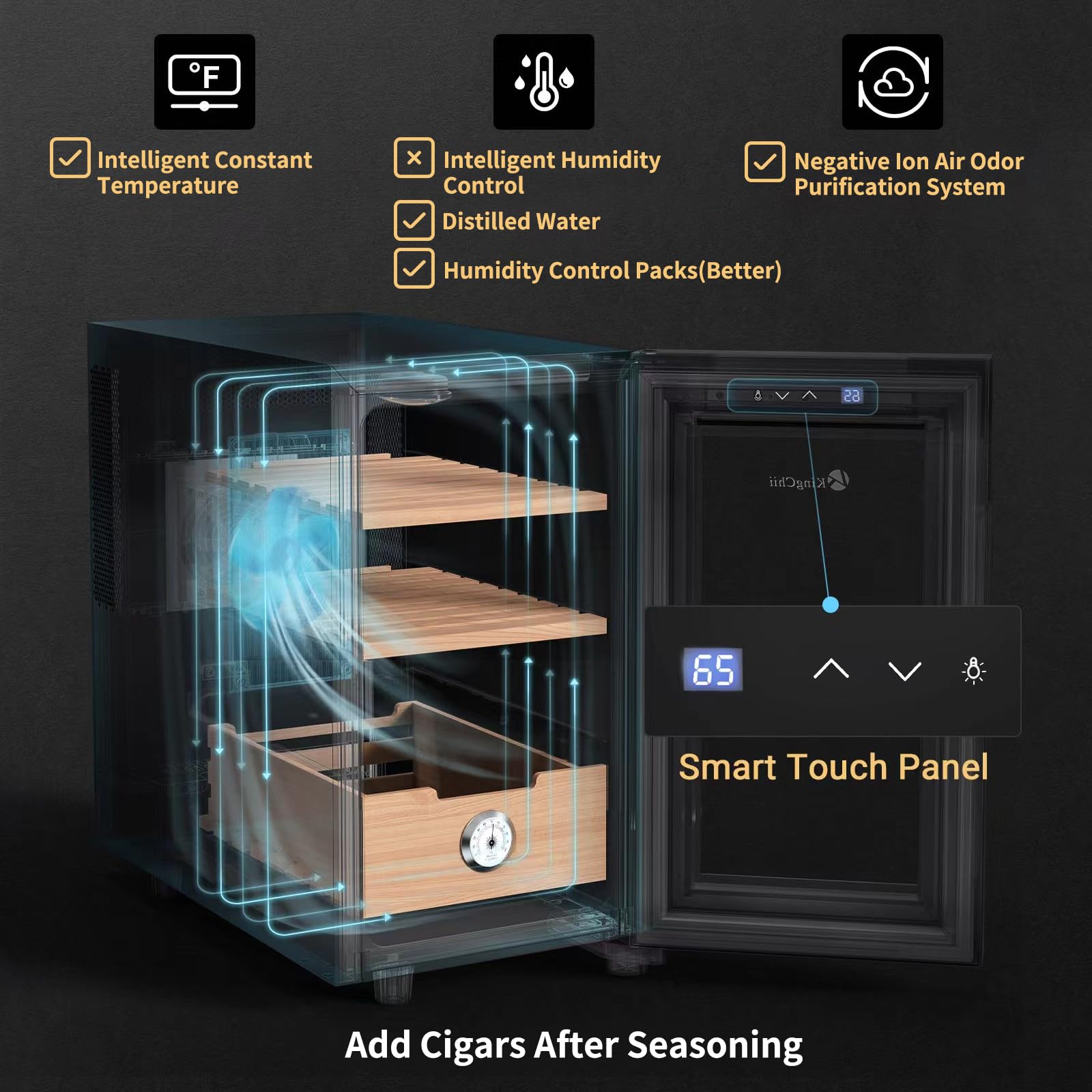 Premium 23L Electric Cigar Humidor with Digital Temperature Control - Spanish Cedar Wood Shelves & Built-in Hygrometer - 3-Layer 150-Cigar Capacity - Perfect Father's Day Gift for Men - Ideal for Home, Office, or Cigar Lounge Storage