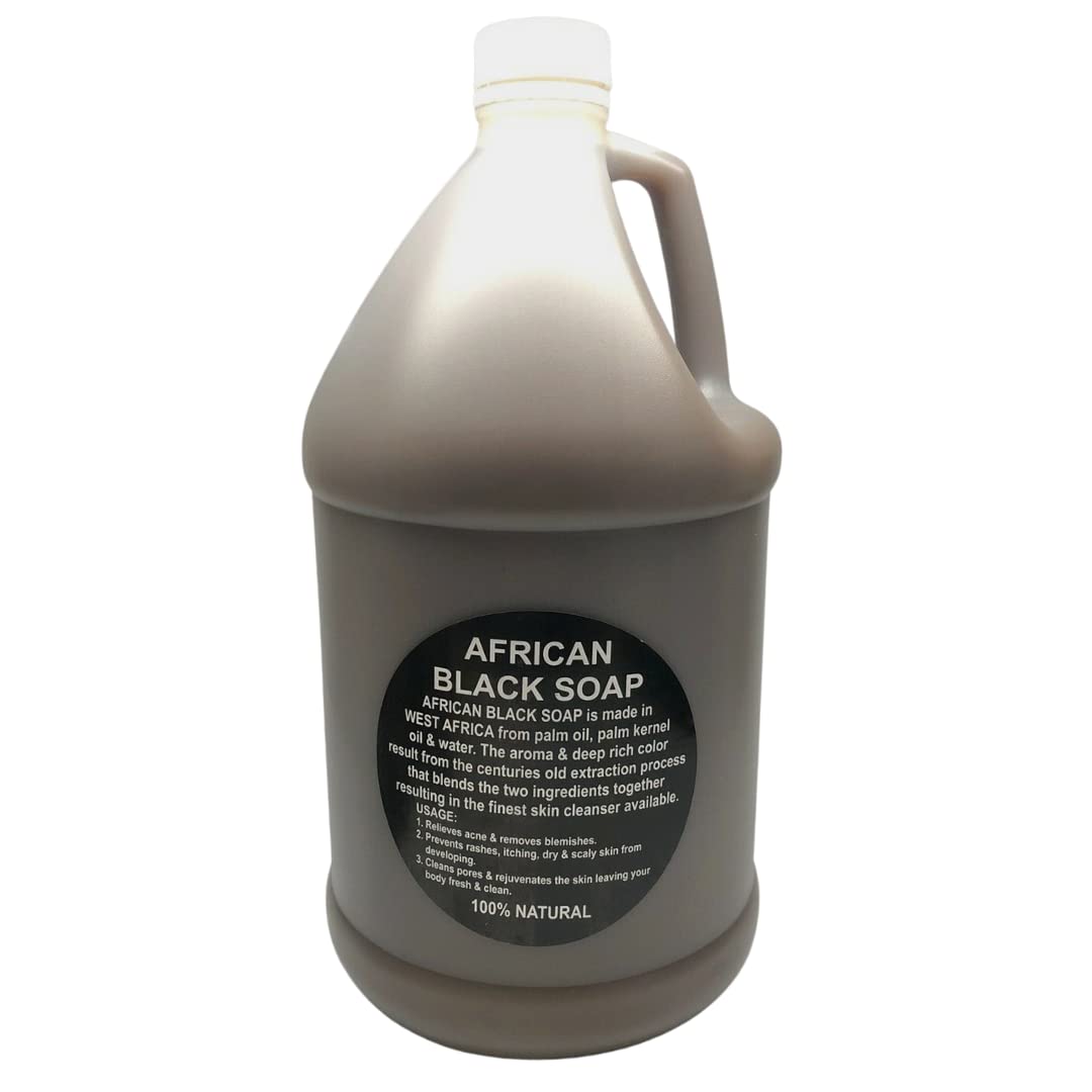 Organic African Black Soap Liquid 1 Gallon - 100% Pure Natural from Ghana | Body Wash, Face Cleanser, Shampoo & Hand Soap for Sensitive Skin & Eczema Relief | Perfect for Daily Skincare, Acne Treatment & Natural Hair Care