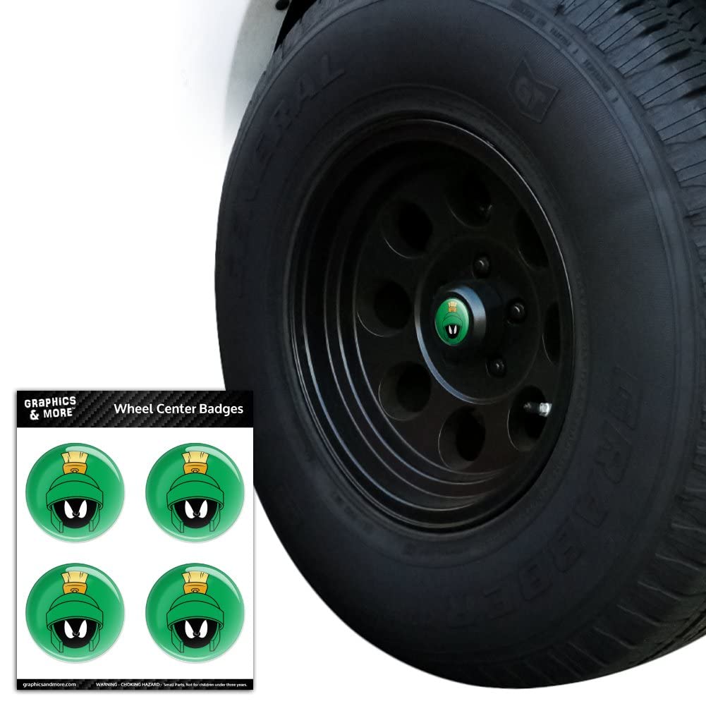 Looney Tunes Marvin The Martian Tire Wheel Center Caps - Resin-Topped Badge Stickers for Cars & Trucks | Custom Hubcap Decoration Accessories