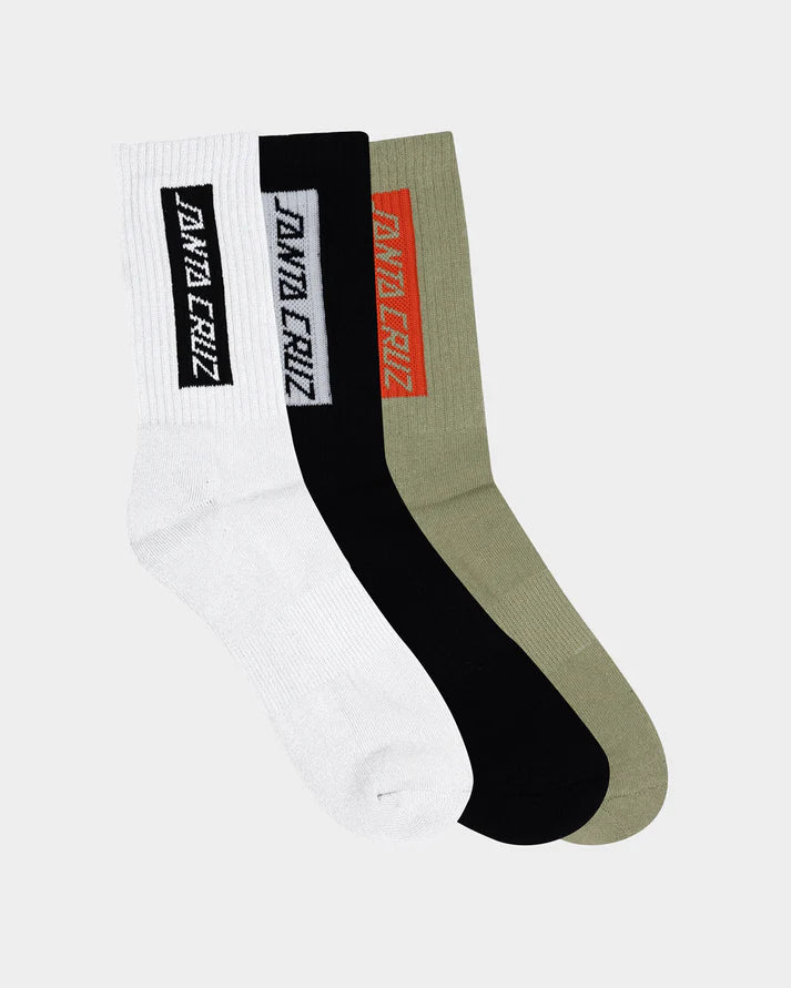 Santa Cruz SC Eliminate Crew Socks 3 Pack - Comfortable Skateboarding & Casual Socks for Men & Women - Perfect for Sports, Work & Everyday Wear