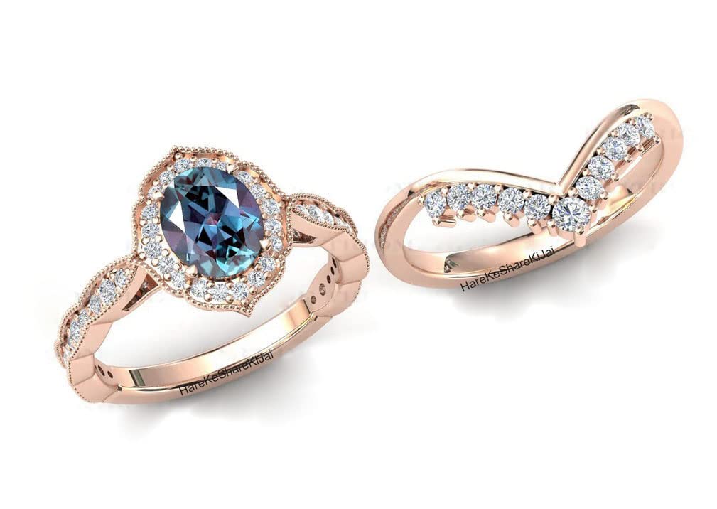 Exquisite Alexandrite Engagement Ring Set for Women - Solid 925 Sterling Silver Wedding Band Set (Him & Her) | Vintage Art Deco Style Jewelry for Anniversaries, Proposals & Special Occasions