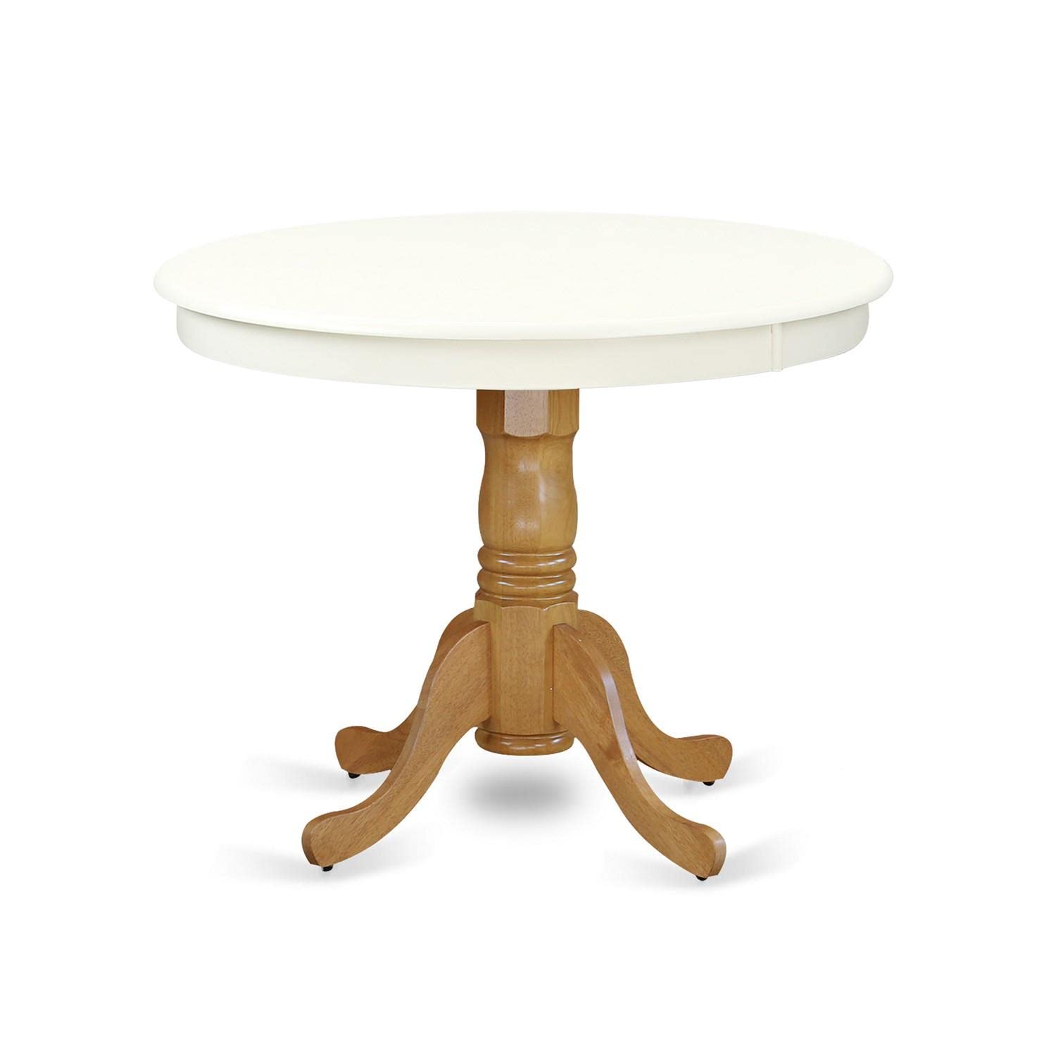 Antique Mid-Century Modern Round Dining Table with Pedestal Base - 36x36 Inch, Linen White & Oak Finish | Perfect for Small Spaces, Breakfast Nooks & Cozy Dining Rooms