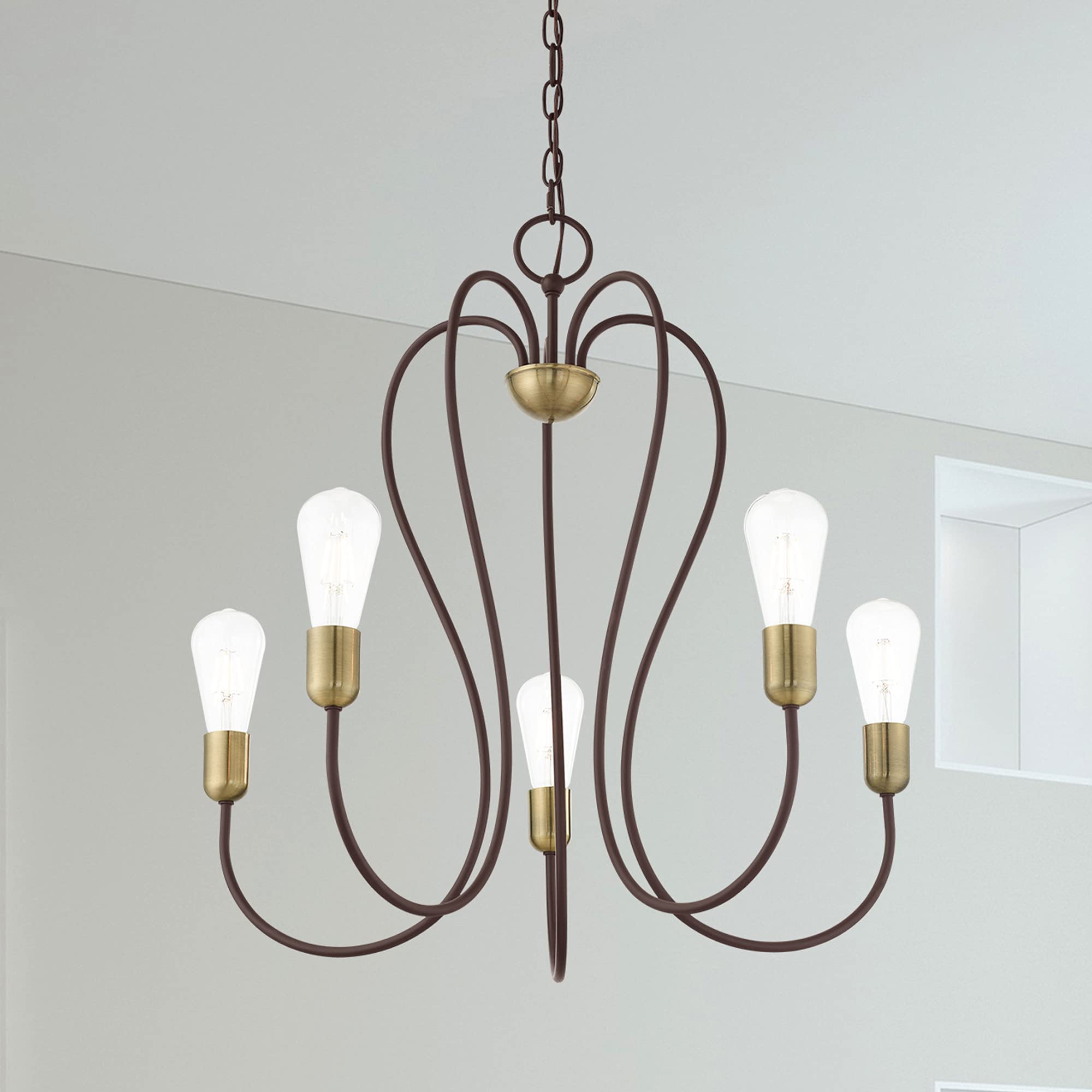 Livex Lighting 41365-07 5-Light Bronze Chandelier - Elegant Ceiling Light Fixture for Dining Room, Bedroom & Living Room Decor