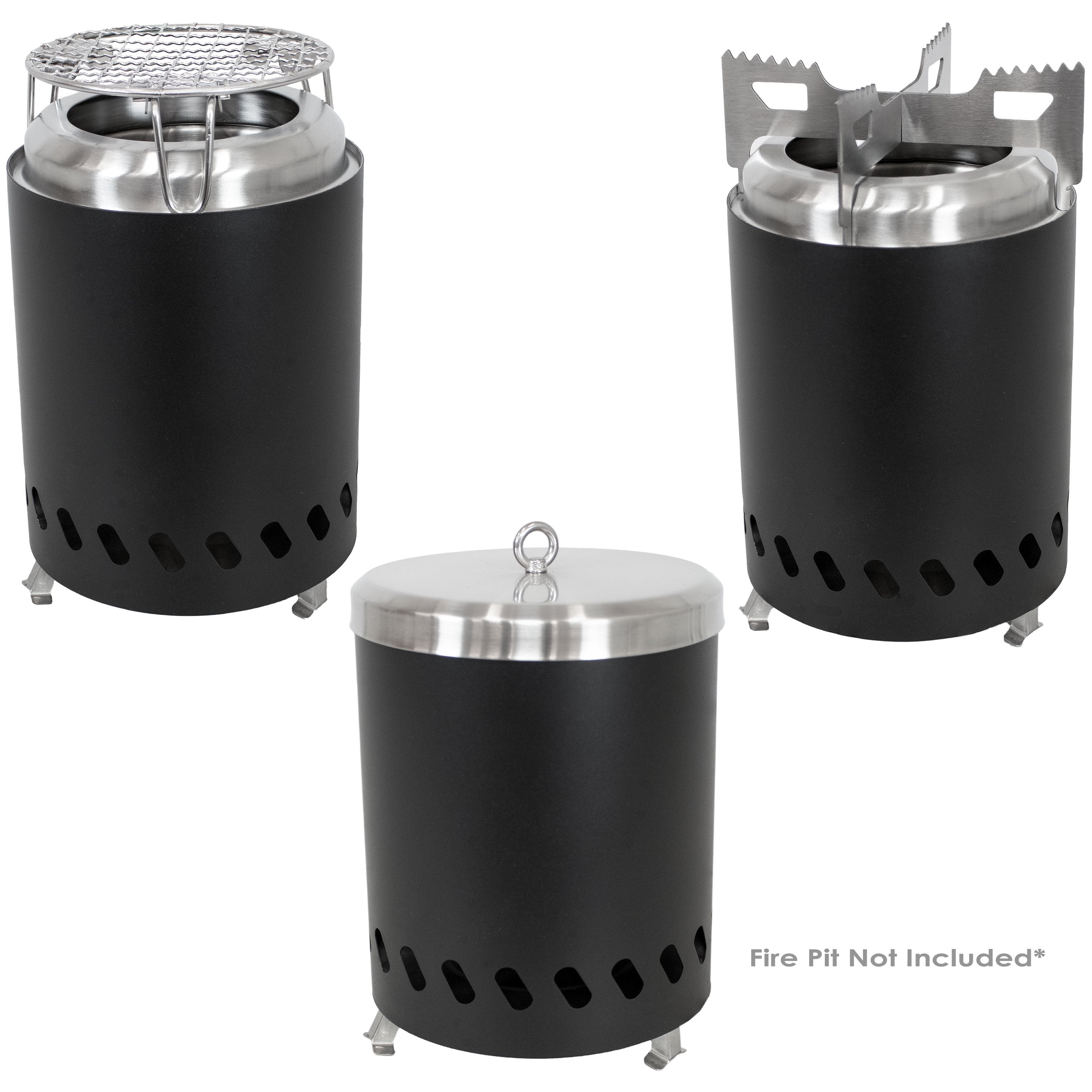 Premium Sunnydaze 3-Piece Stainless Steel Smokeless Fire Pit Accessory Set - 5.5 Inch Tools for Outdoor Camping, Backyard, Patio & Fireplace Use