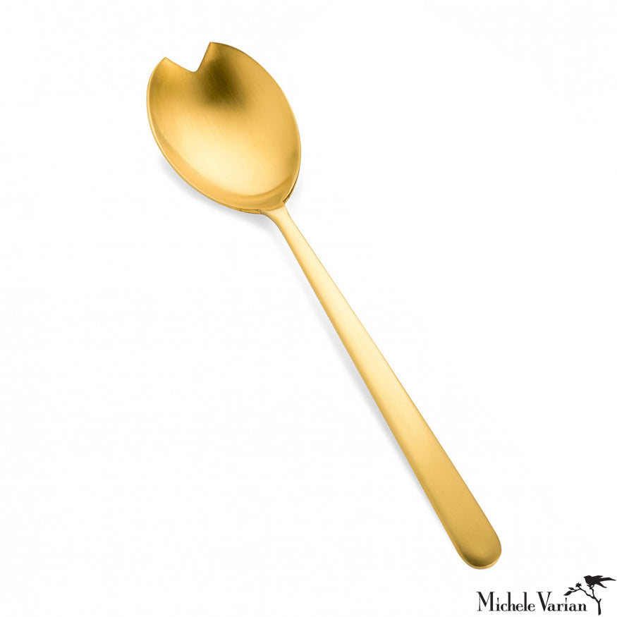 Elegant Brushed Gold Salad Serving Spoon - Premium Stainless Steel Utensil for Dining, Entertaining & Party Serving - Perfect for Salads, Pasta, Fruit & Buffet Dishes