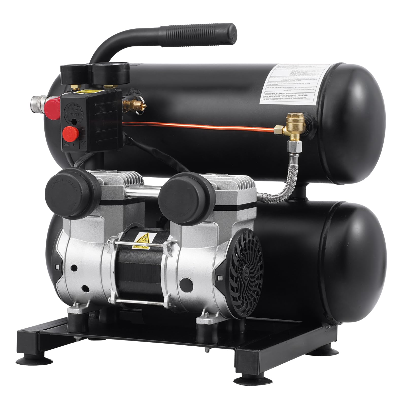 VEVOR 4.6 Gallon Oil-Free Air Compressor, 1HP 2.2CFM@90PSI with 120PSI Max Pressure, Ultra Quiet 80dB Portable Air Compressor for Auto Repair, Tire Inflation, Spray Painting, Nail Guns & Home DIY Projects - 120V Electric Air Pump