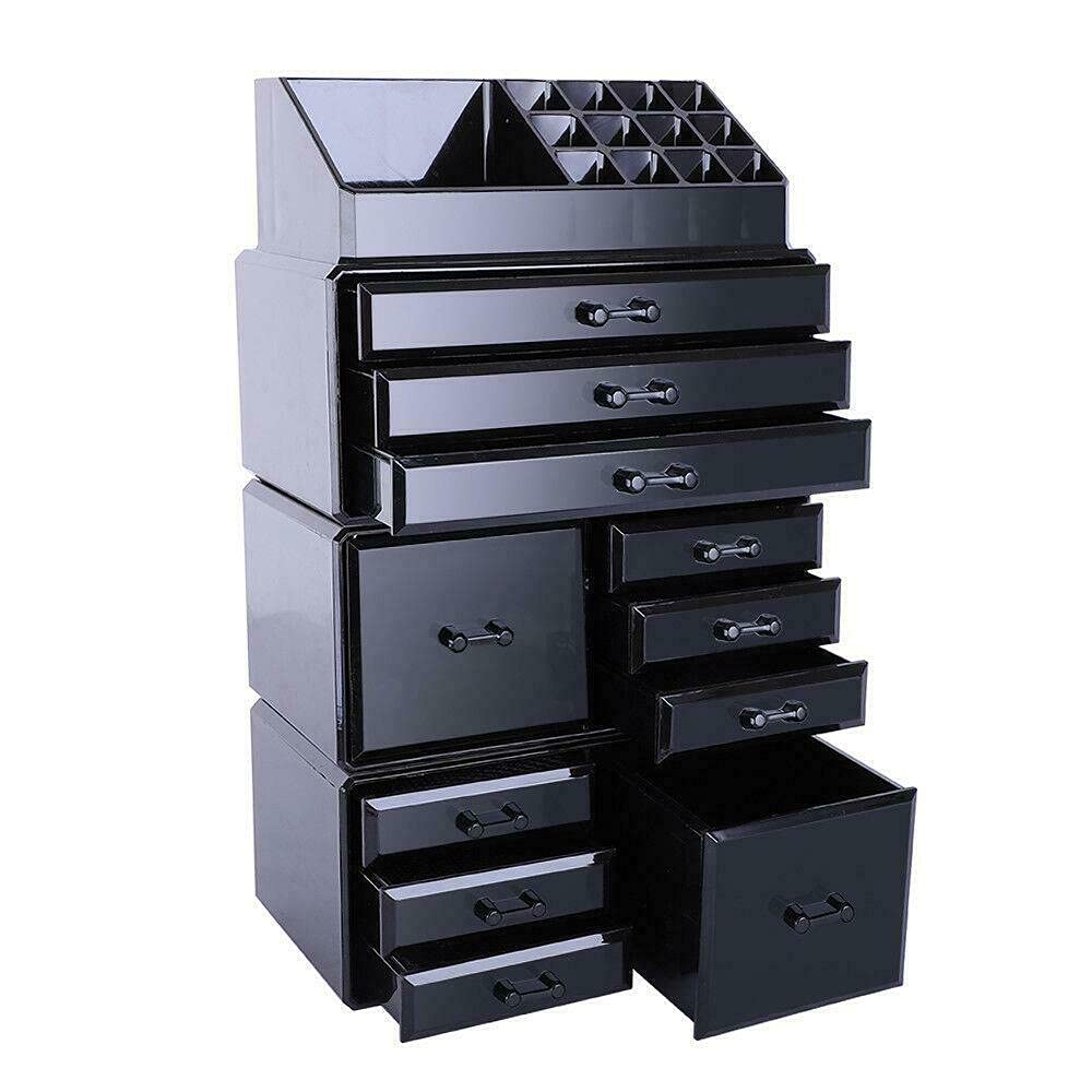 Acrylic Makeup Organizer with Drawers - Cosmetic & Jewelry Storage Case - Black Makeup Drawer Organizer for Vanity, Bathroom, and Travel