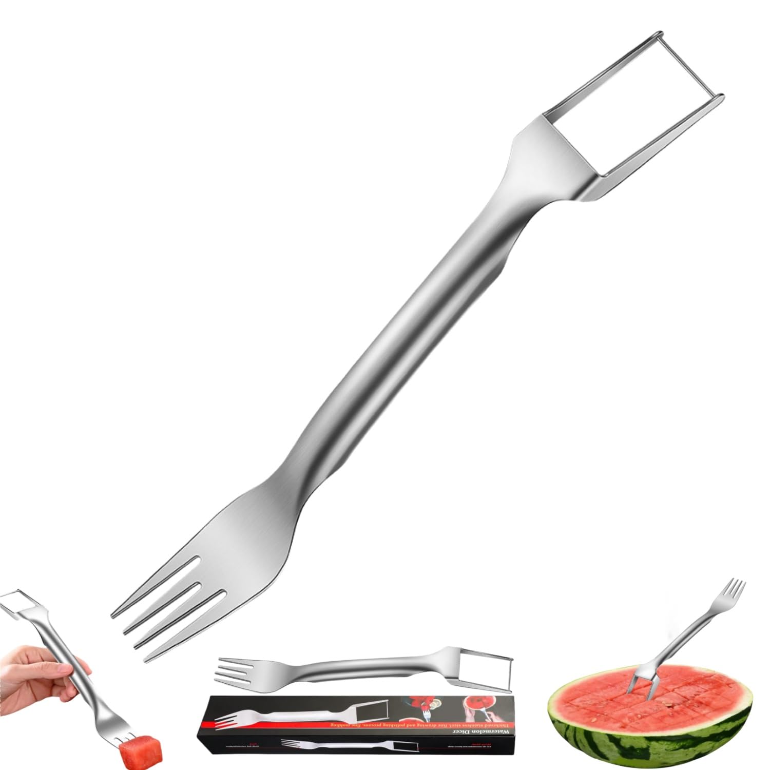 2024 New 2-in-1 Stainless Steel Watermelon Fork Slicer - Double Ended Fruit Cutter & Slicing Knife for Watermelon, Melon, Pineapple (1pc) - Perfect for BBQs, Picnics & Summer Parties