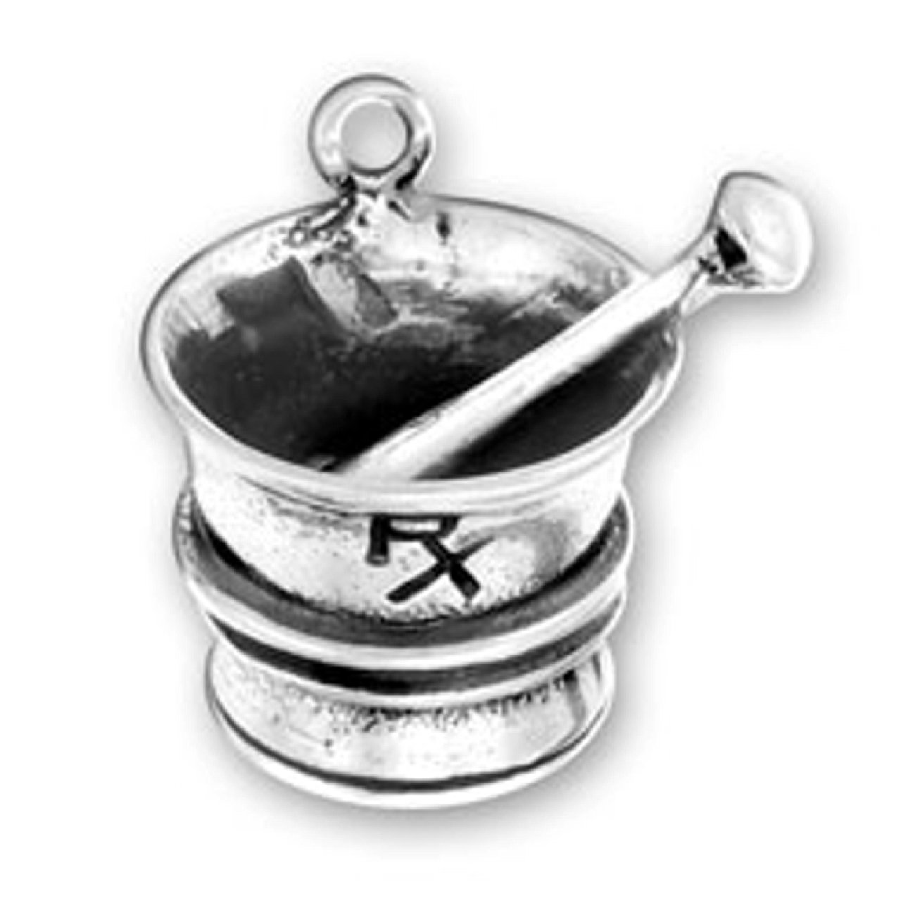 Sterling Silver 3D Pharmacy RX Apothecary Mortar and Pestle Pendant Necklace for Girls - 0.8mm Durable Charm Jewelry - Perfect Gift for Medical Students & Healthcare Professionals