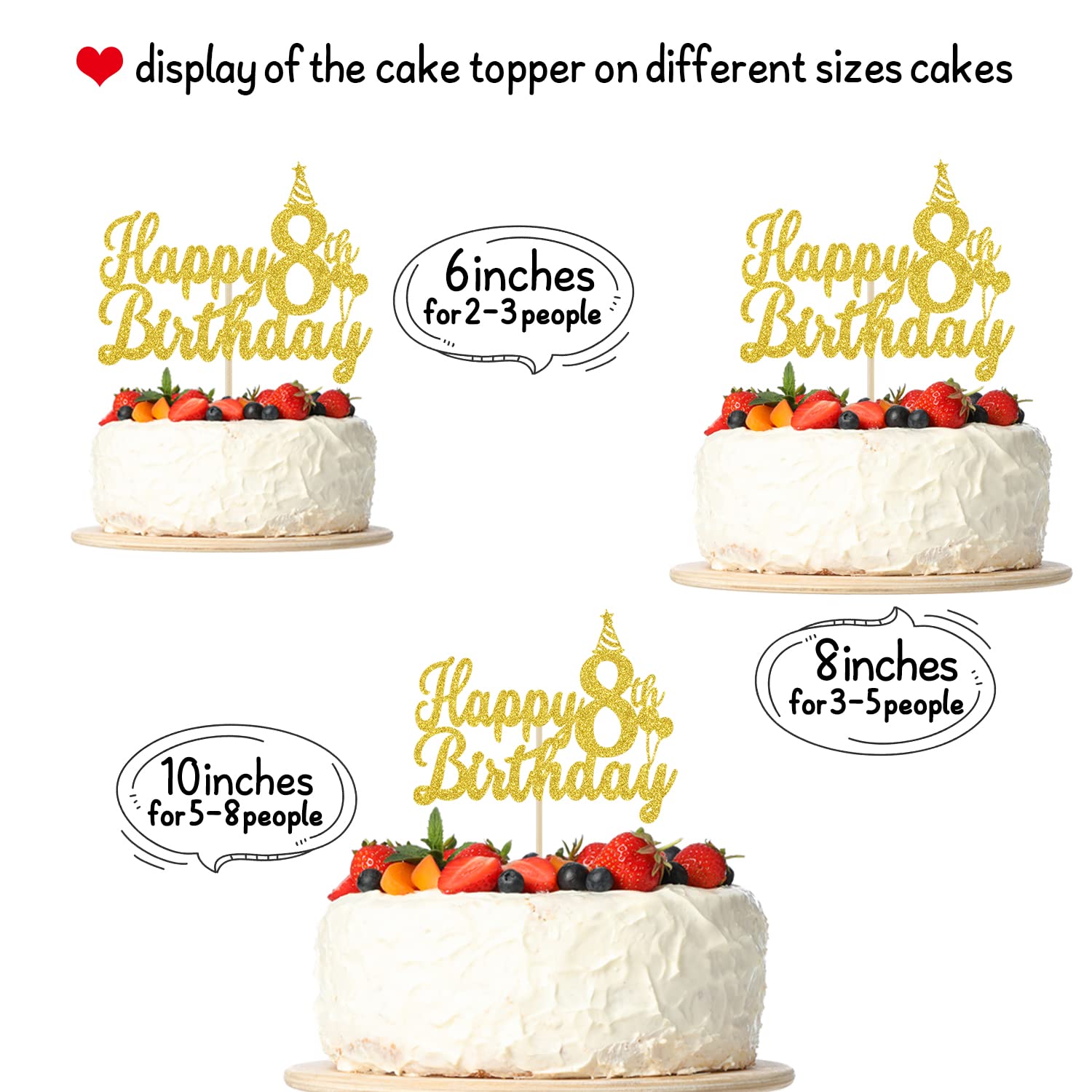 Happy 8th Birthday Cake Topper - Eight is Great Gold Glitter Decorations for Boys & Girls | Perfect for 8th Birthday Parties, Cakes & Celebrations