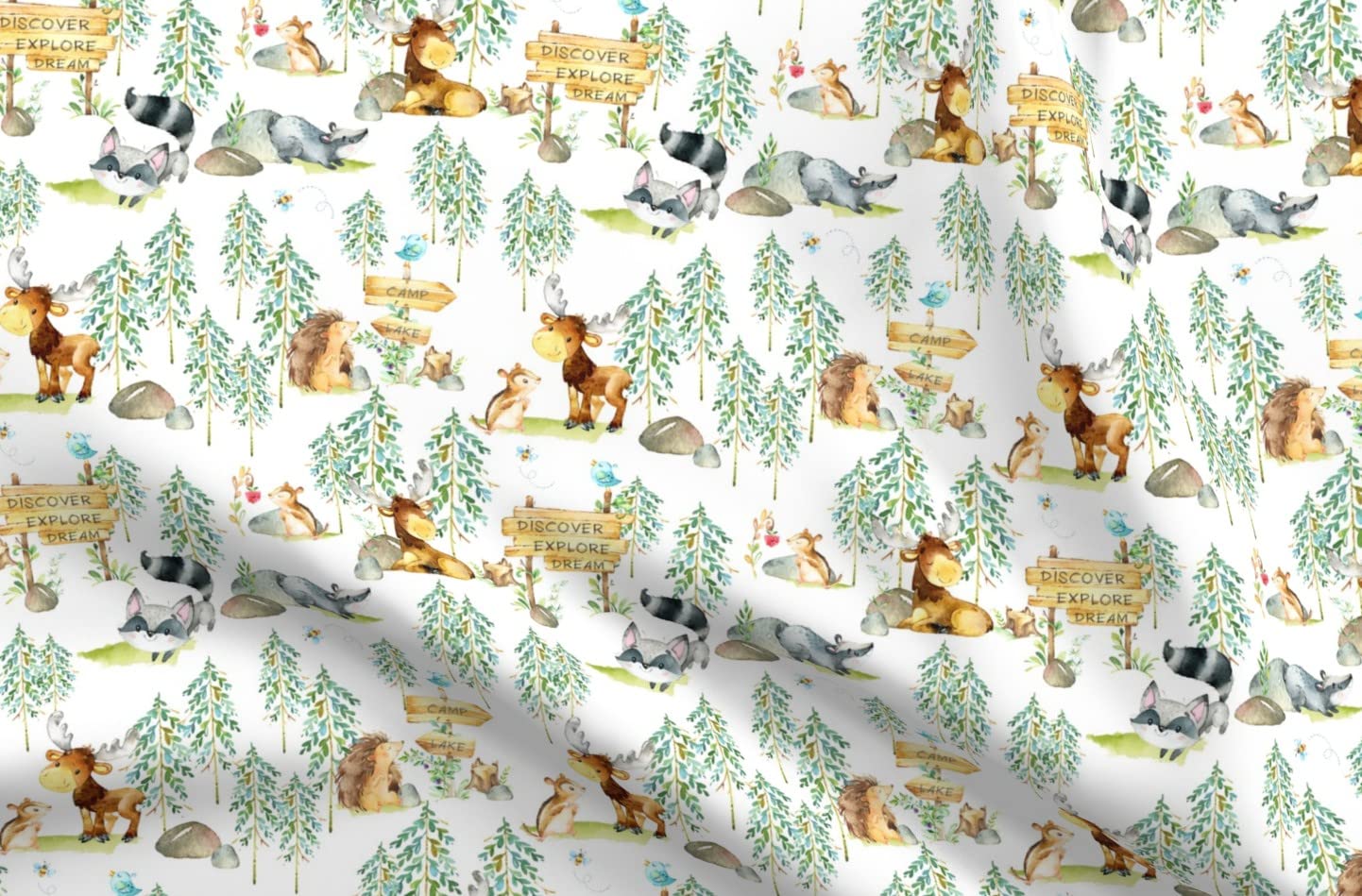 Woodland Adventure Animal Print Minky Fabric by The Yard - Moose, Fox, Deer, Bear, Hedgehog, Squirrel & Raccoon Scale Design - Perfect for Sewing Baby Blankets, Quilt Backing & Plush Toys | Soft & Durable Fabric for Nursery Decor & DIY Projects