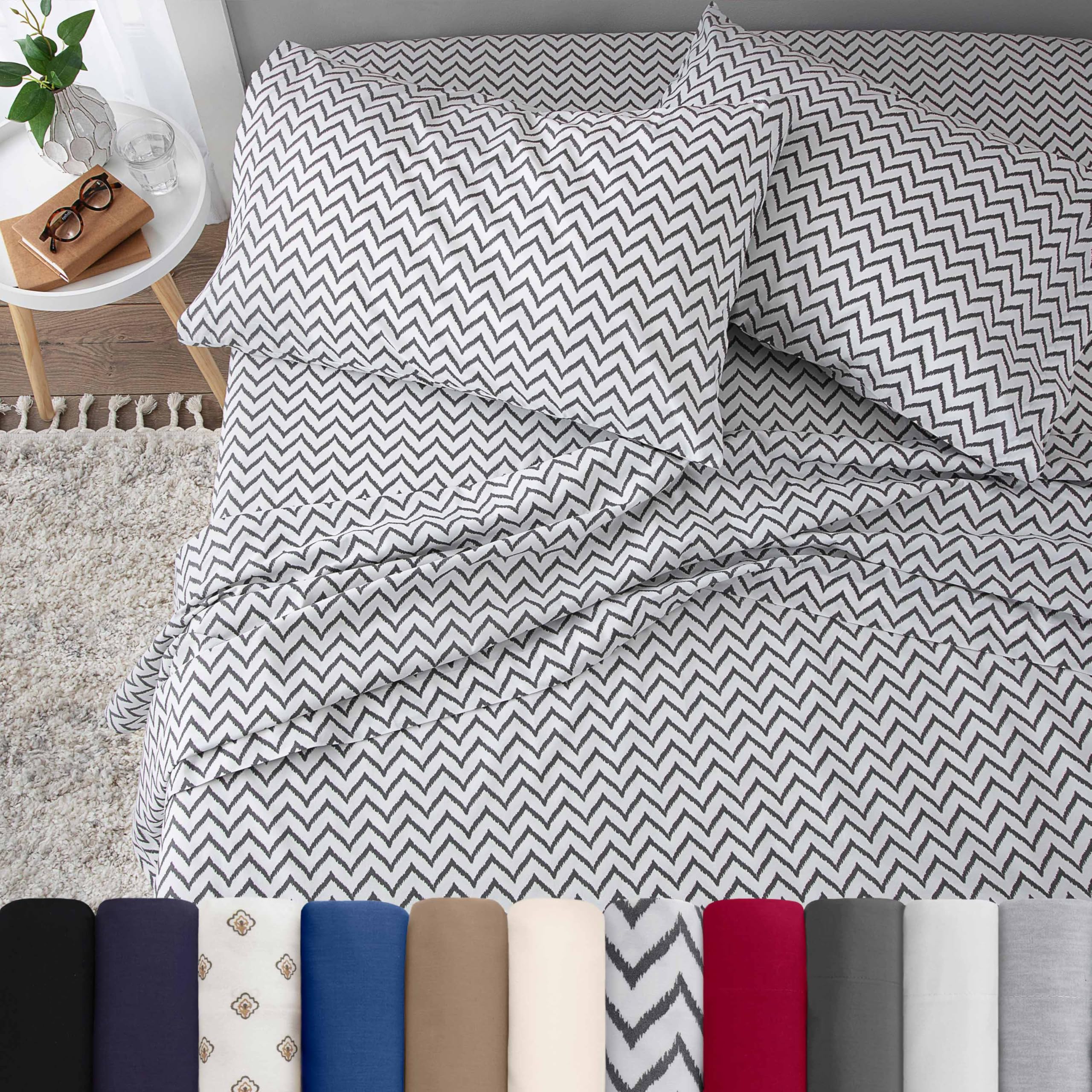 3 Piece Twin Sheets Set - Soft Breathable Brushed Cotton Blend Bed Sheets | Wrinkle Resistant, Durable & Easy Care | Perfect for Kids Rooms, Dorms & Guest Beds | Chevron Pattern Twin Size Bedding