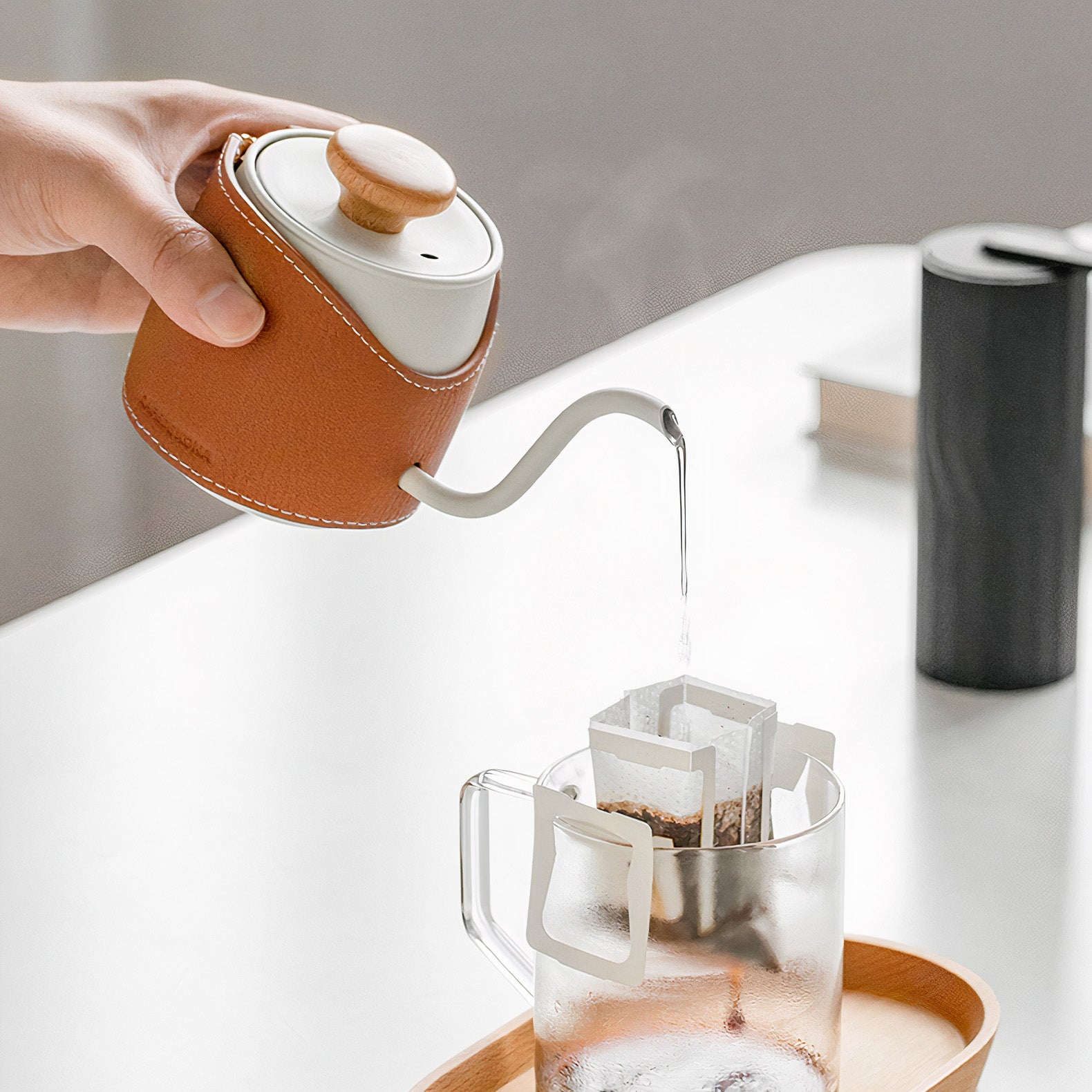 Mini Handleless Coffee Pot - Portable Pour Over Coffee Maker for Home, Office & Travel - Perfect for Drip Brewing, French Press & Cold Brew Coffee