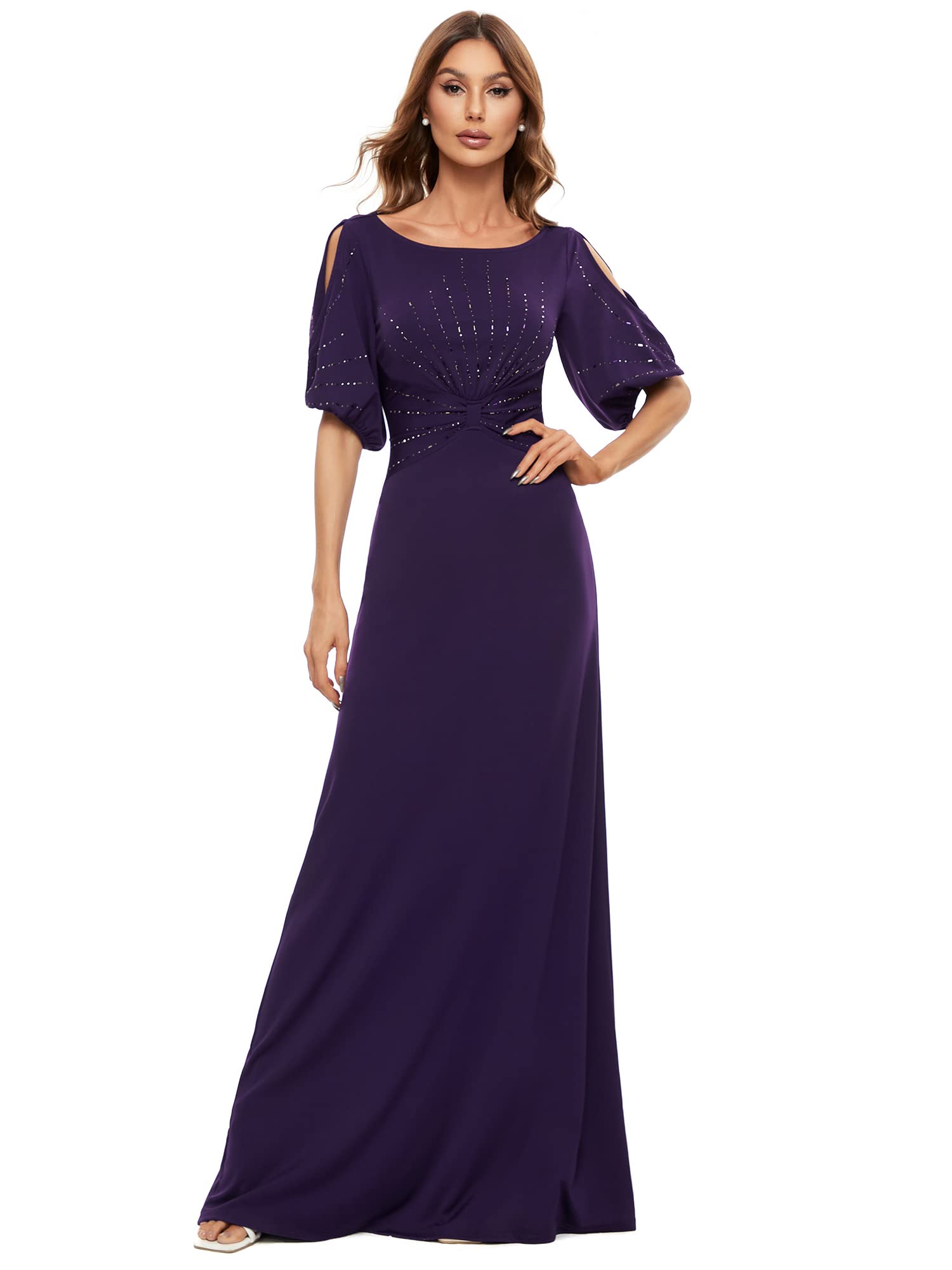 Ever-Pretty Women's Elegant Beaded Mermaid Evening Gown - Round Neck Bodycon Long Formal Dress for Prom, Wedding & Special Occasions