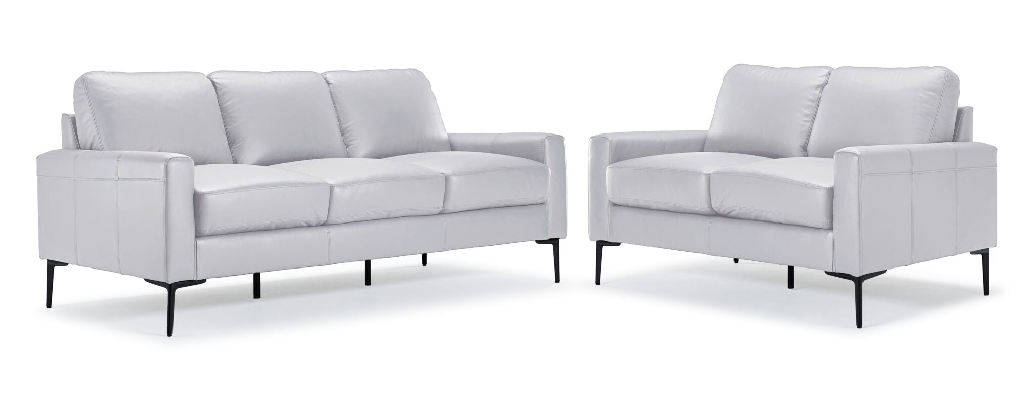 Premium Chito Leather Sofa and Loveseat Set in Silver Grey - Modern Living Room Furniture for Home & Office Comfort