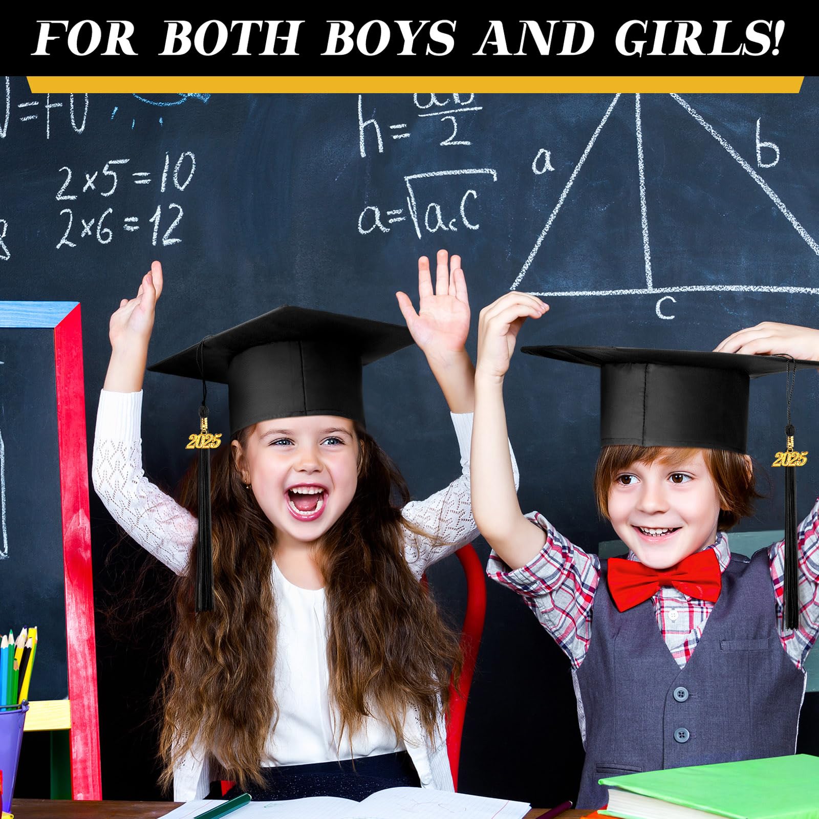 Berlune 2025 Preschool Graduation Caps Bulk Pack - 24pcs Kindergarten Graduation Hats for Kids with Metal 2025 Tassel - Perfect for Preschool & Kindergarten Graduation Ceremonies, Photo Shoots & End-of-Year Celebrations