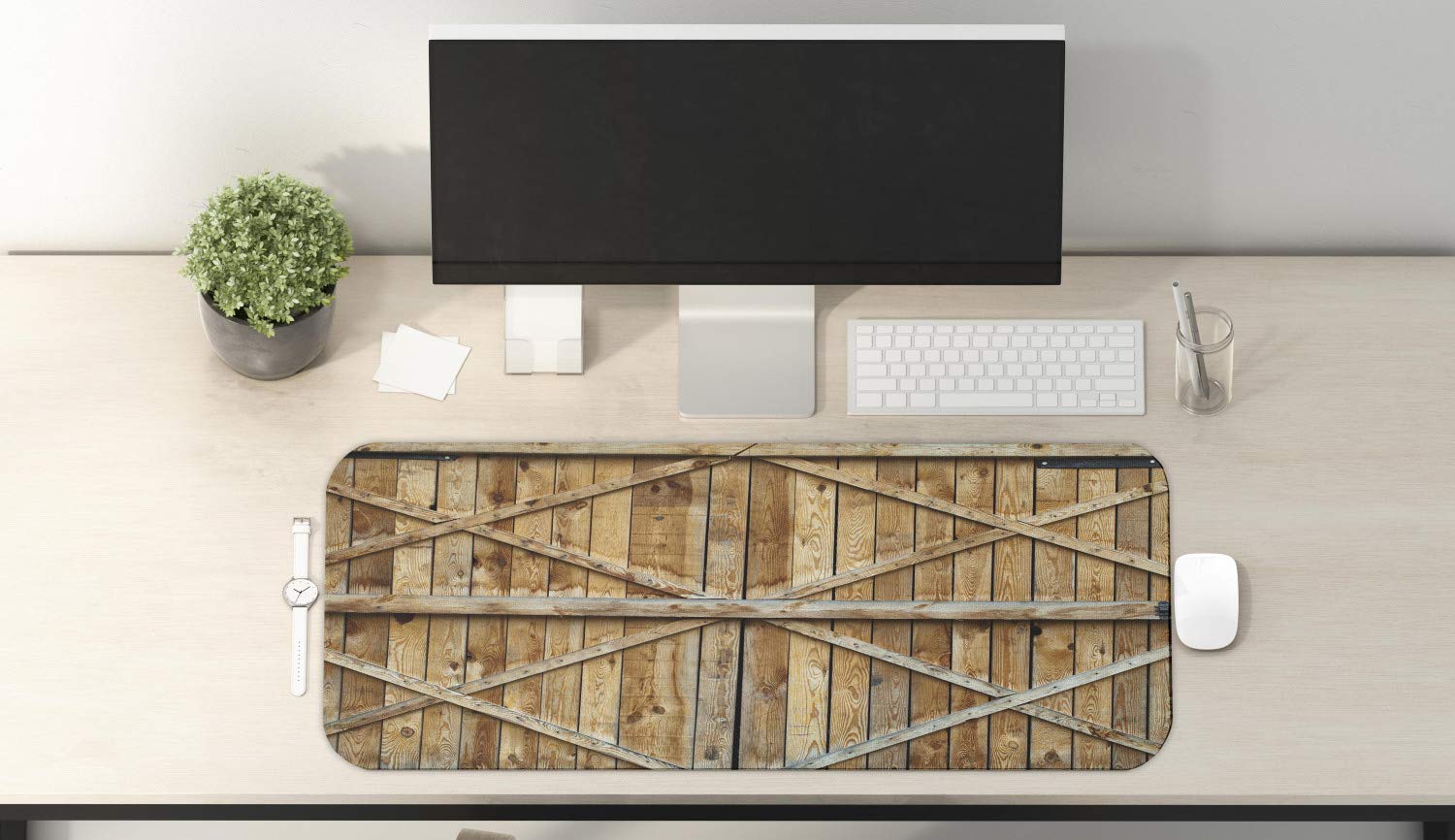 Ambesonne Rustic Computer Mouse Pad - Vintage Wooden Timber Door Design, Non-Slip Rubber Base, Large 31