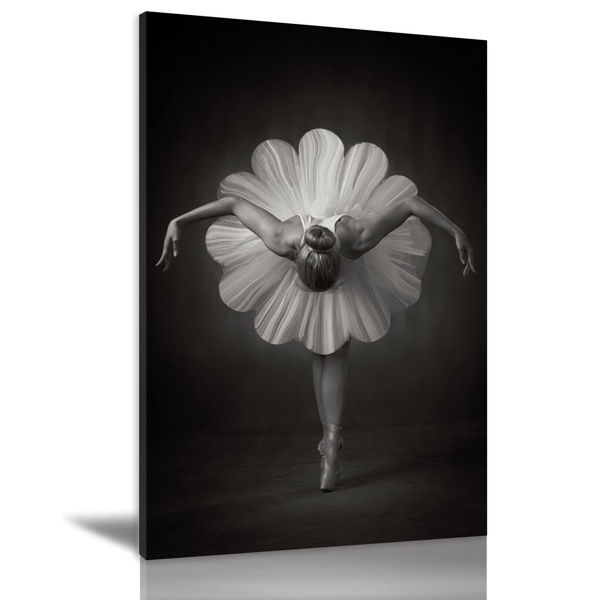 Black and White Ballet Girl Canvas Wall Art - Vintage Oil Painting Print, Framed Ready to Hang (20x30 Inch) - Modern Home Decor for Living Room, Bedroom & Office | Perfect for Dance Studios, Theaters & Ballet Themed Spaces
