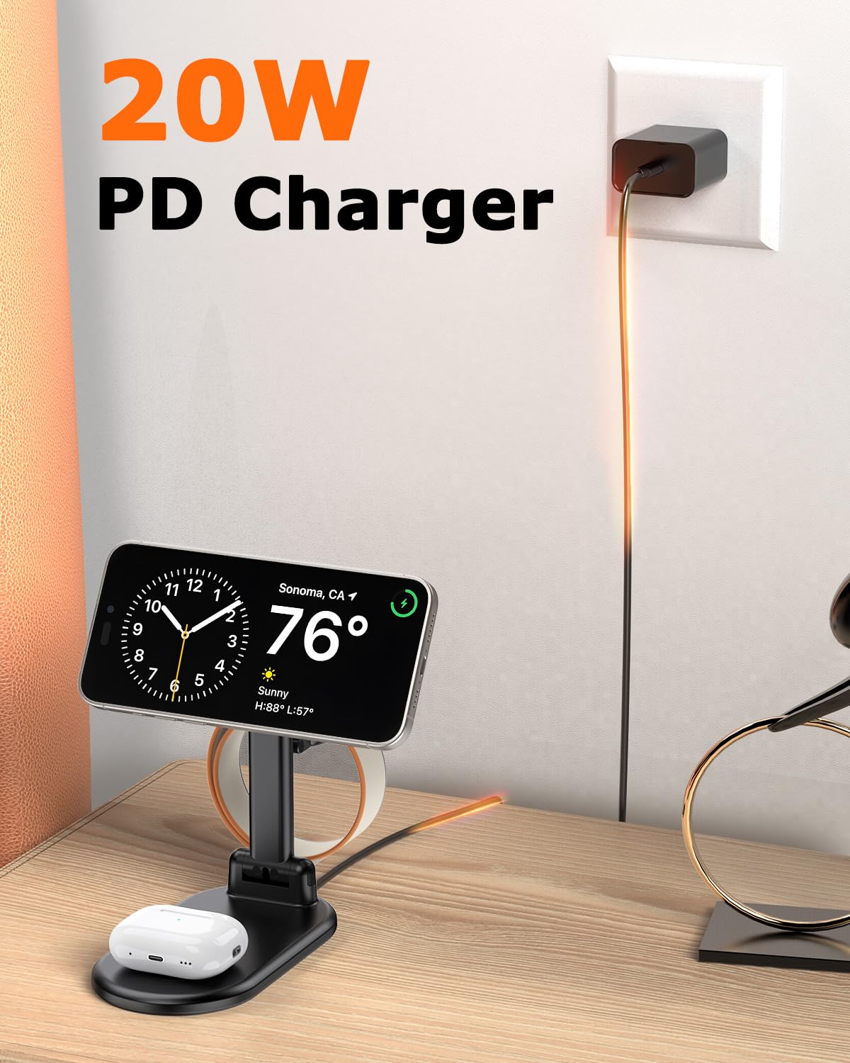 3-in-1 Magnetic Wireless Charging Station with MagSafe - 15W Fast Foldable Charger for iPhone 16/15/14/13/12, Apple Watch & AirPods - Portable Travel Charger for Home, Office & Car (Black)