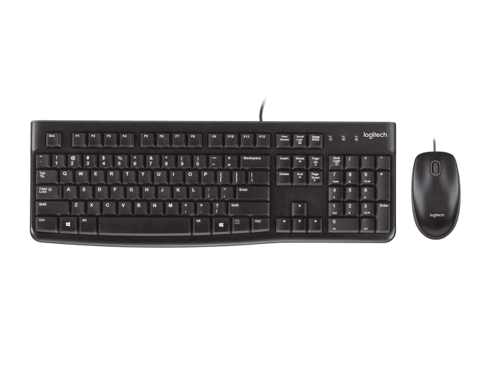 Logitech MK120 Full Size Wired Keyboard and Mouse Combo - Ergonomic Membrane Keyboard with USB Plug-and-Play for Office, Home, and Gaming Use