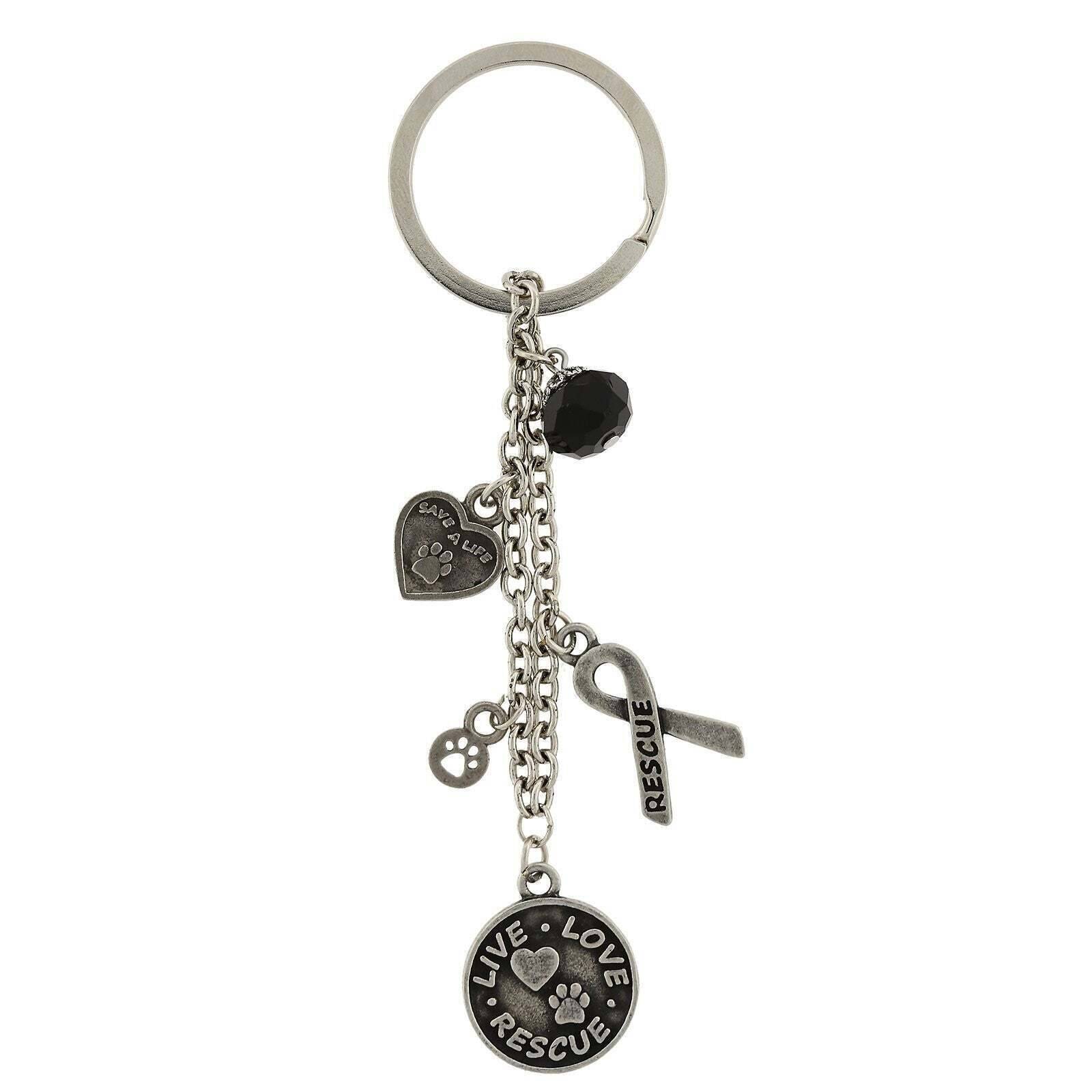 1928 Jewelry Live Love Rescue Ribbon Heart Charm Keychain with Black Beads - Perfect for Key Rings, Gifts, and Everyday Carry Accessories