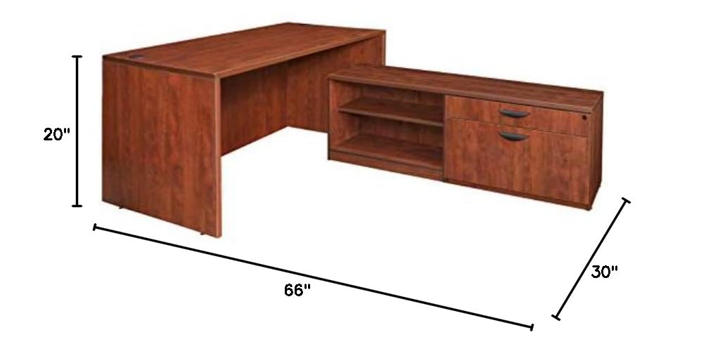 Regency Legacy 66 Inch Hi-Low Adjustable L-Shaped Computer Desk in Cherry Finish - Perfect for Home Office, Gaming Setup & Small Workspaces