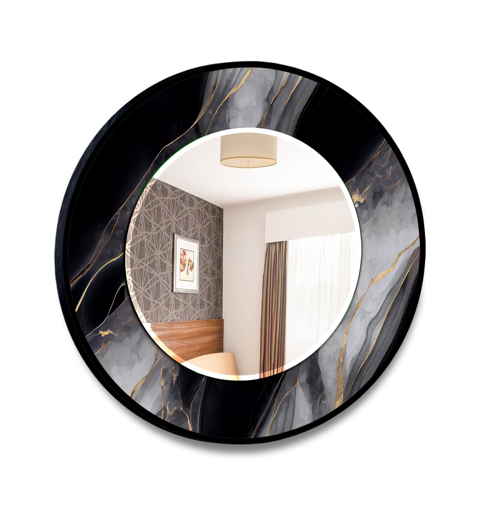 Stylish Black and Gray Marble Wall Mirror - Modern Home Decor for Living Room, Bedroom & Bathroom | Elegant Full-Length Mirror with Durable Frame for Vanity, Entryway & Dressing Area