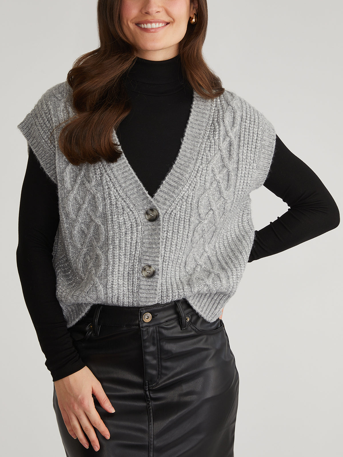 Paige Women's Button Front Cable Knit Vest - Stylish & Cozy Winter Layering Piece for Casual Outfits & Office Wear