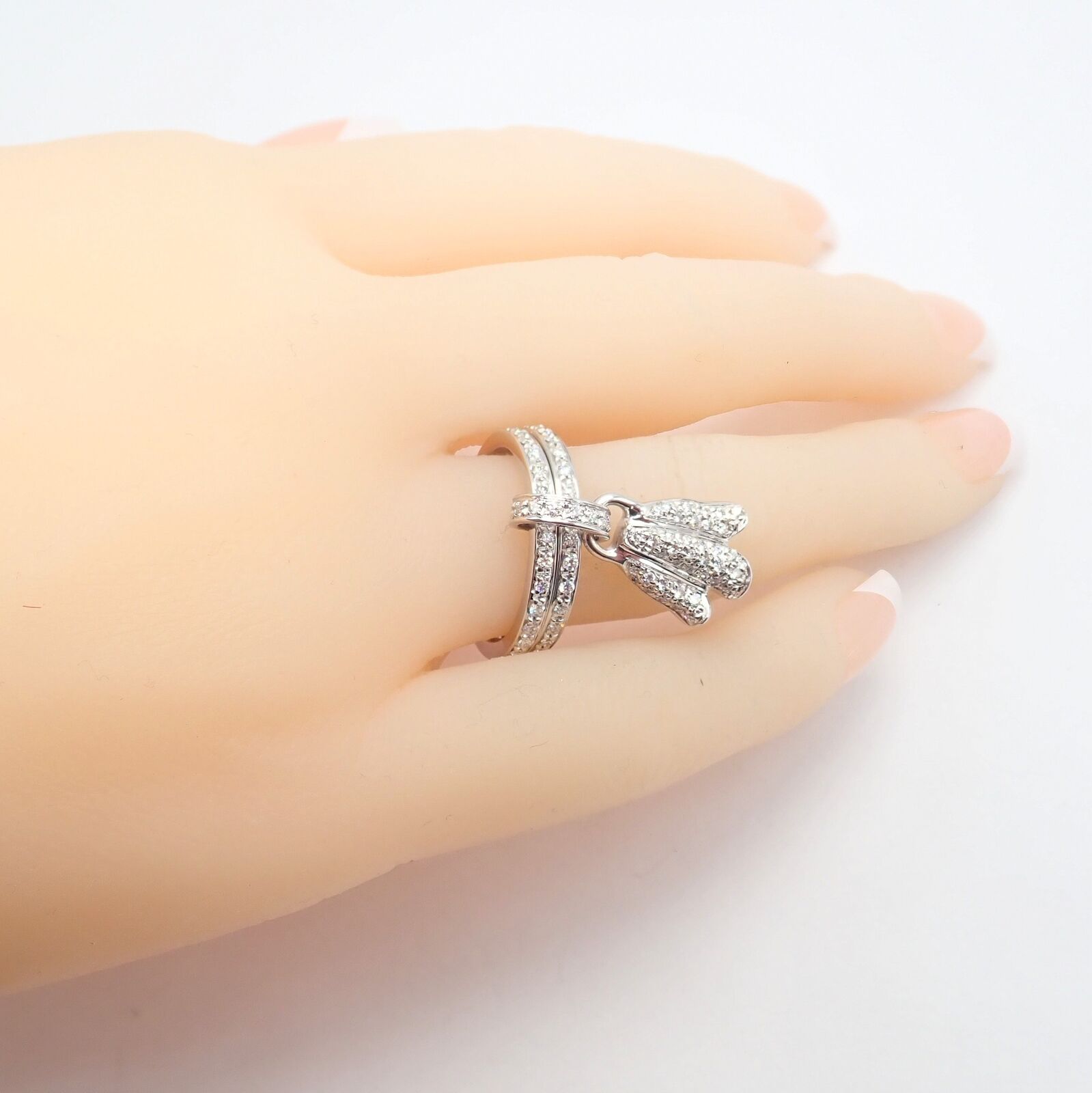Authentic Piaget 18k White Gold Diamond Double Band Flower Ring - Luxury Jewelry for Weddings, Anniversaries & Special Occasions
